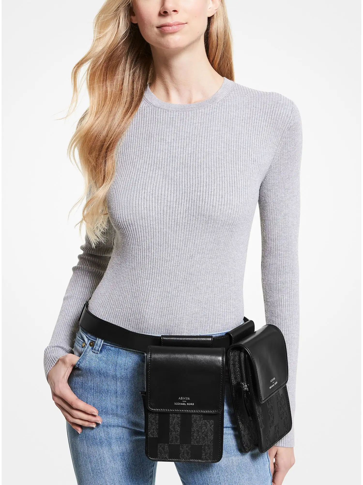 ASHYA X MICHAEL KORS Saga Signature And Leather Multi Bag Black Combo
