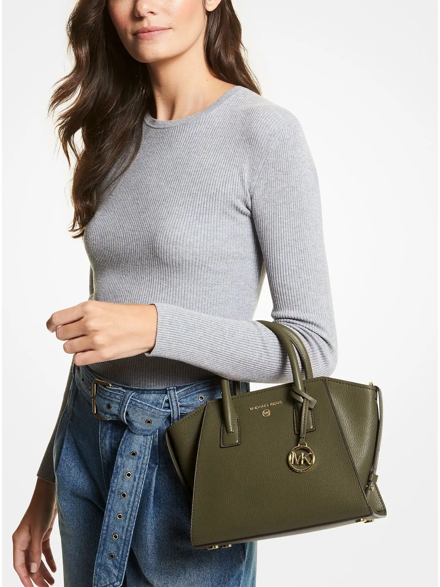 Avril Small Leather Top-Zip Satchel Olive