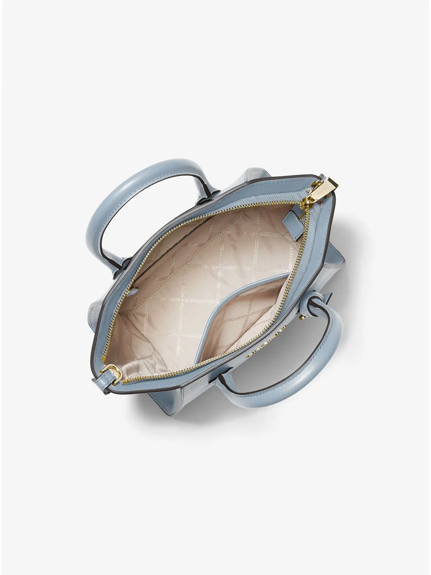Avril Small Leather Top-Zip Satchel Pale Blue