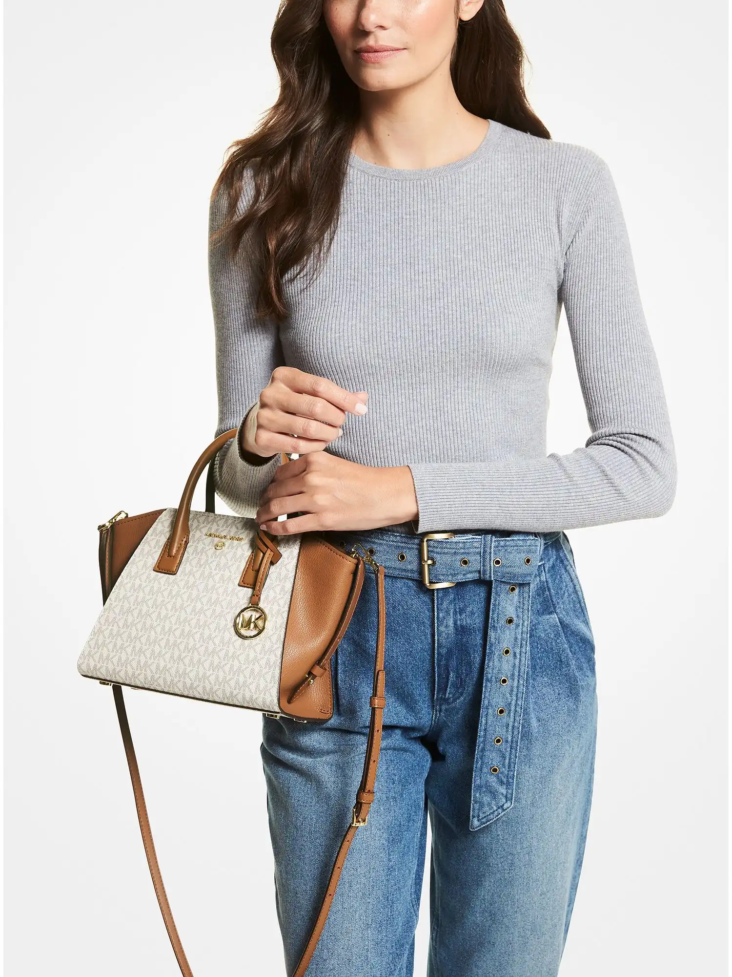 Avril Small Logo Top-Zip Satchel Vanilla Acorn
