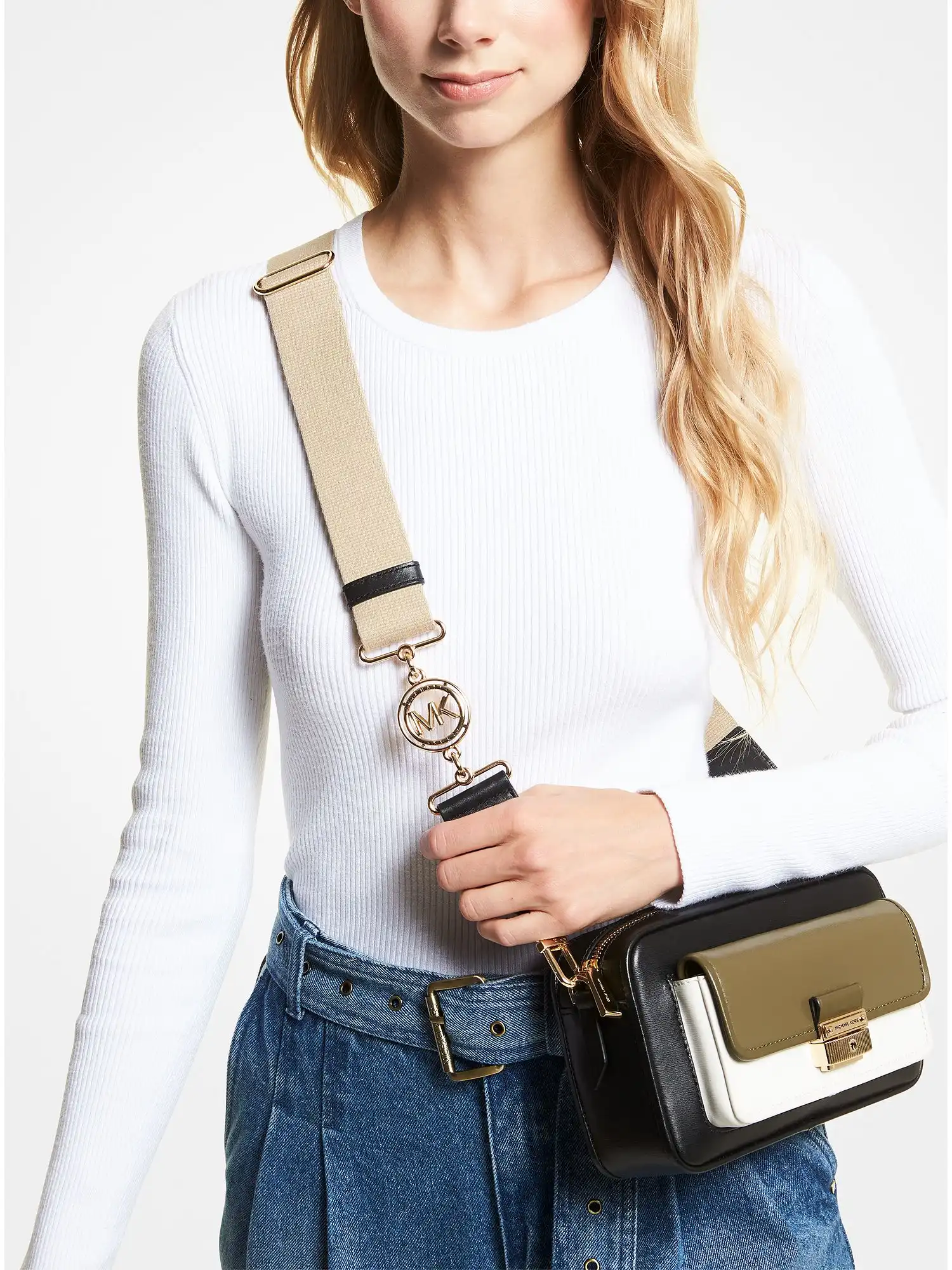 Bradshaw Medium Color-Block Leather Camera Bag Olive Combo