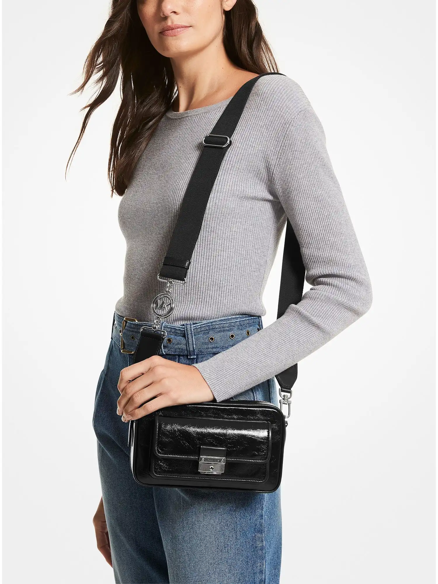 Bradshaw Medium Crinkled Leather Camera Bag Black