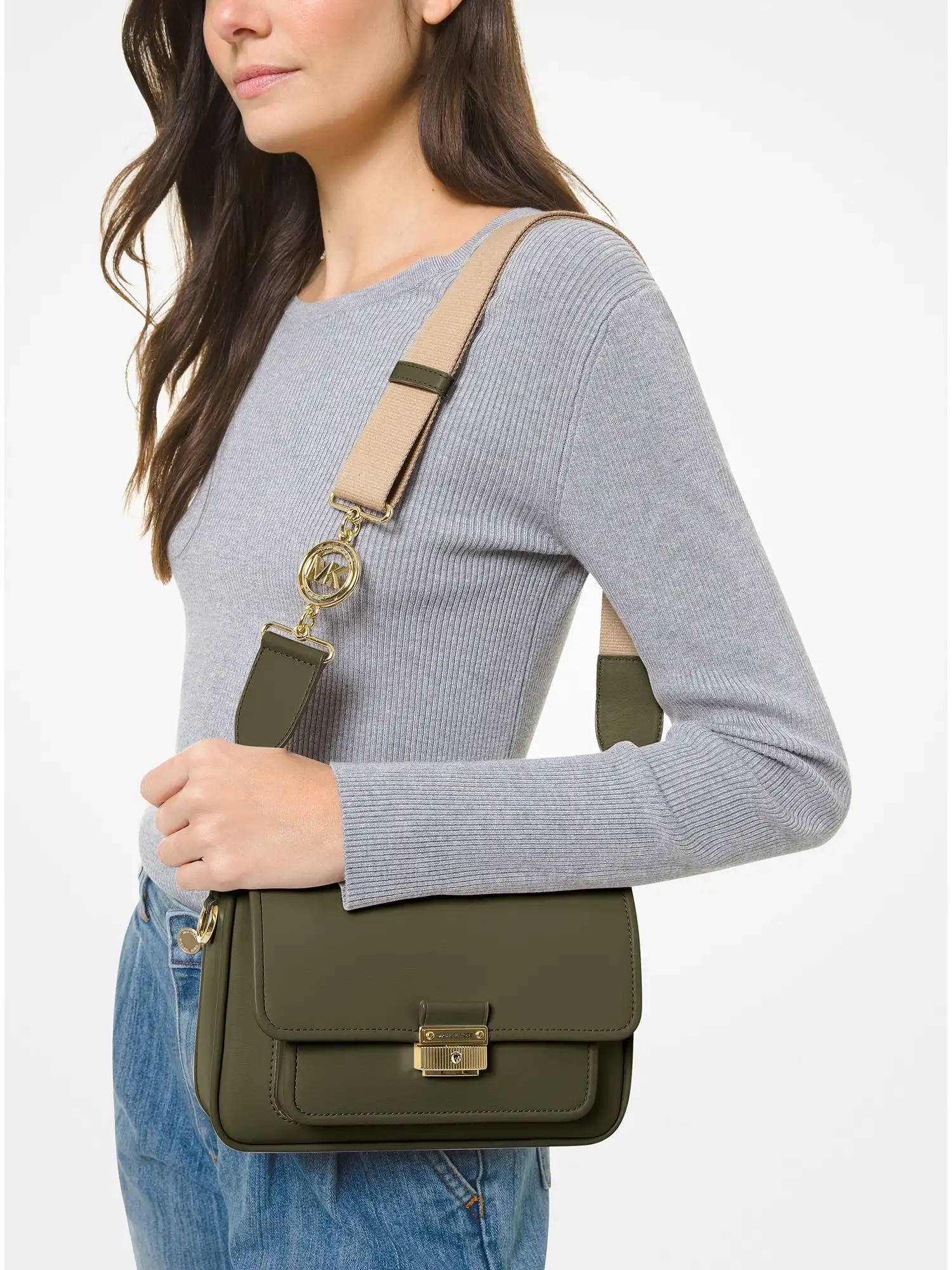 Bradshaw Medium Leather Messenger Bag Olive