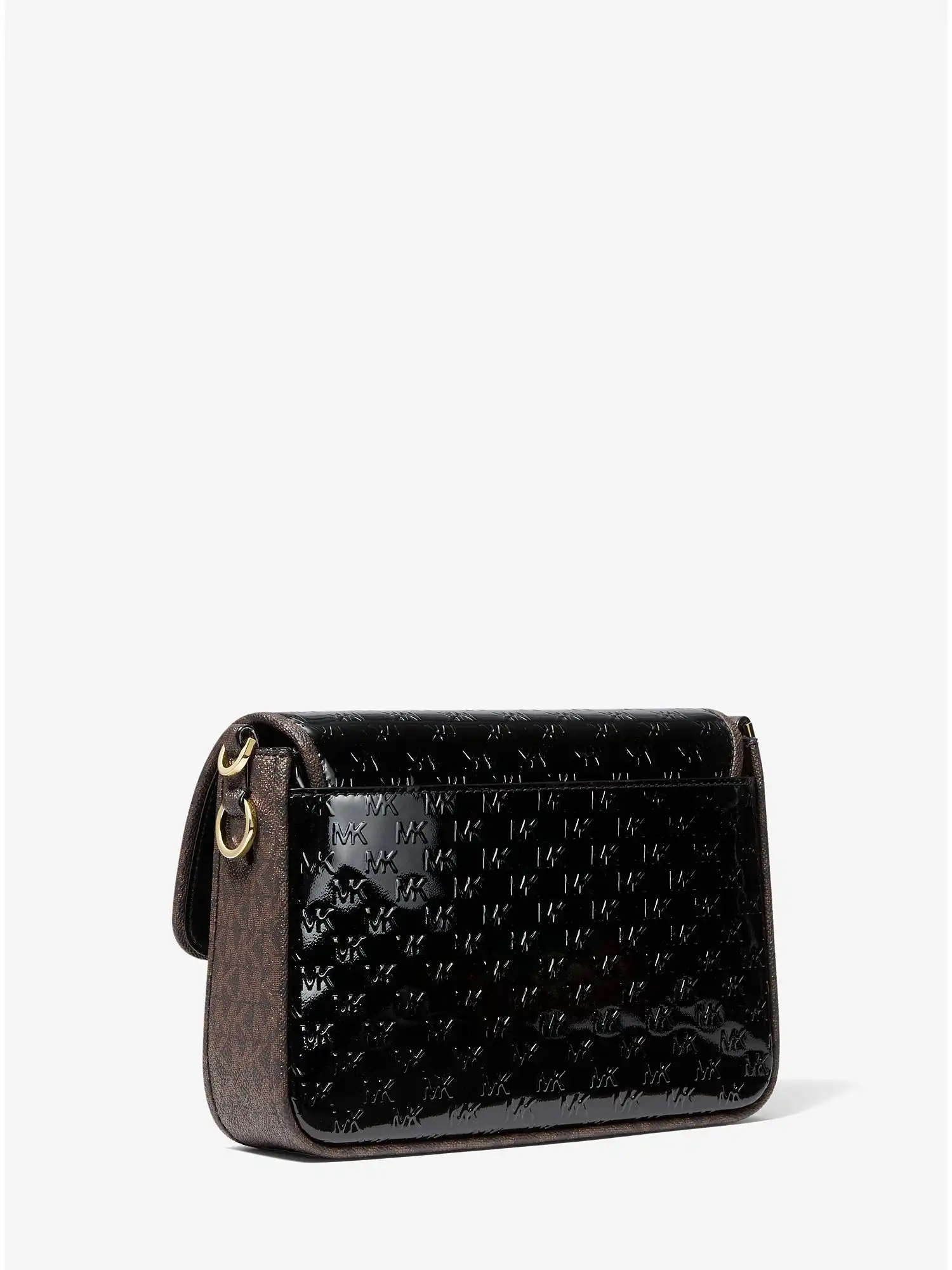Bradshaw Medium Logo Embossed Patent Leather Messenger Bag Black