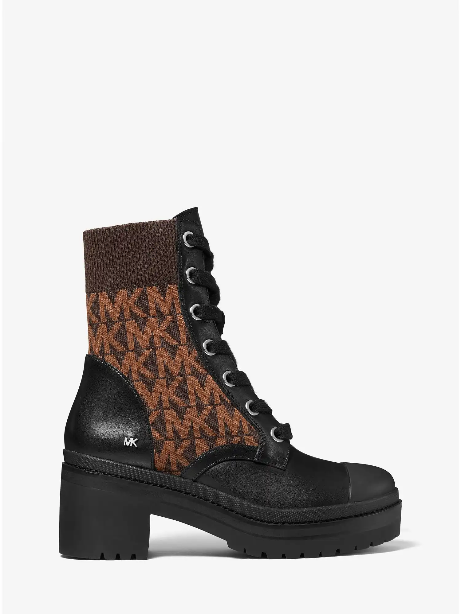 Brea Leather and Logo Jacquard Combat Boot Blk Brown