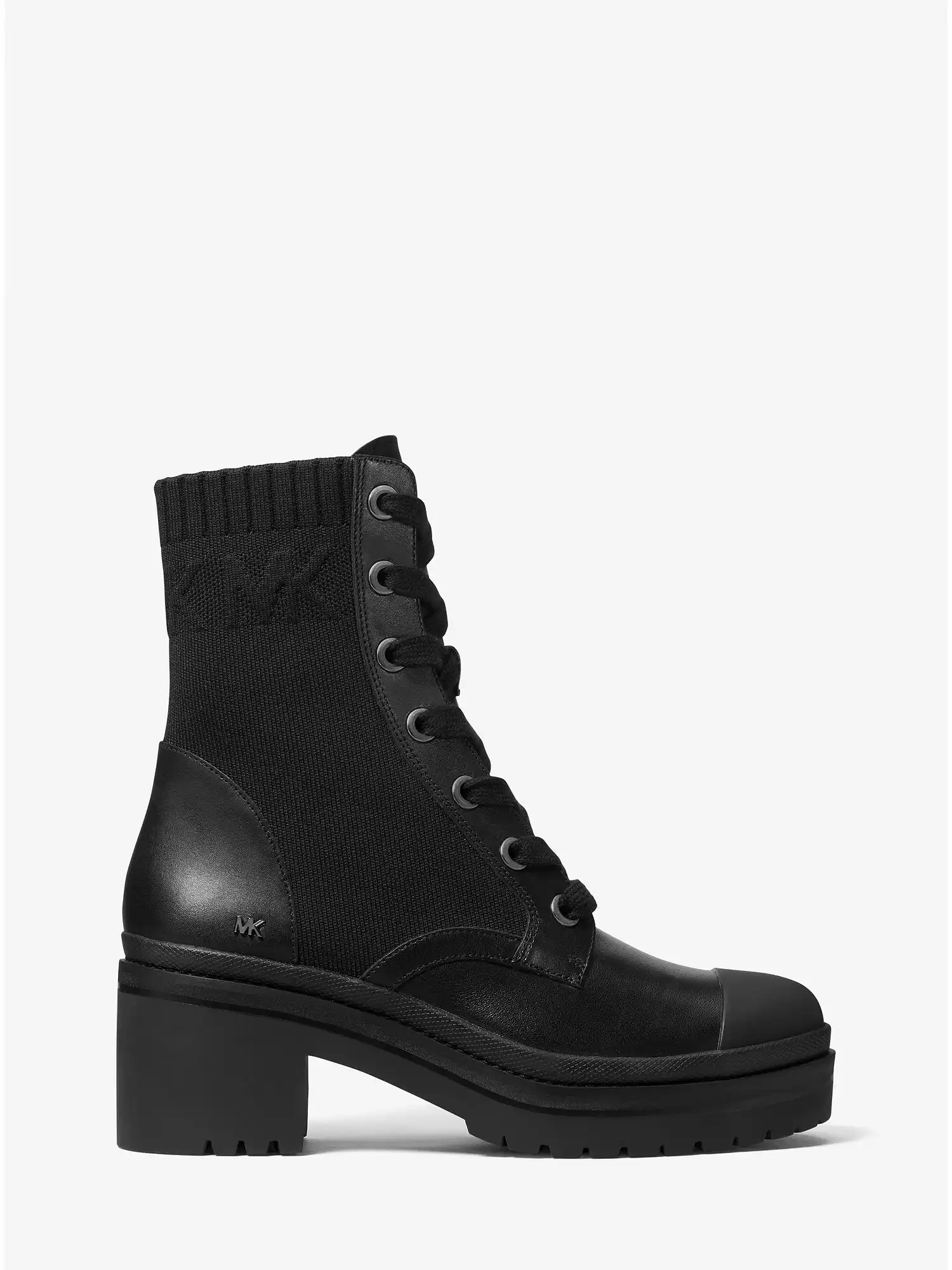 Brea Stretch-Knit and Leather Combat Boot Black