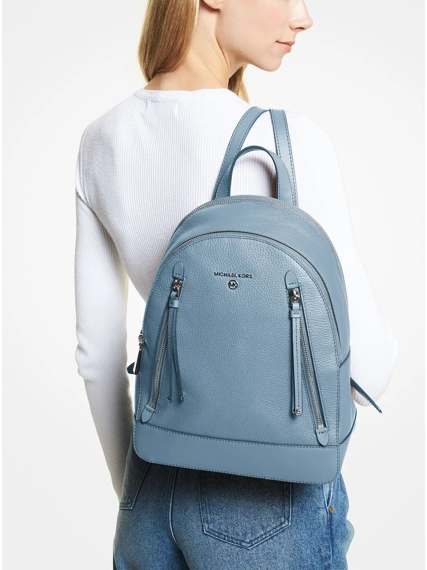 Brooklyn Large Pebbled Leather Backpack Chambray