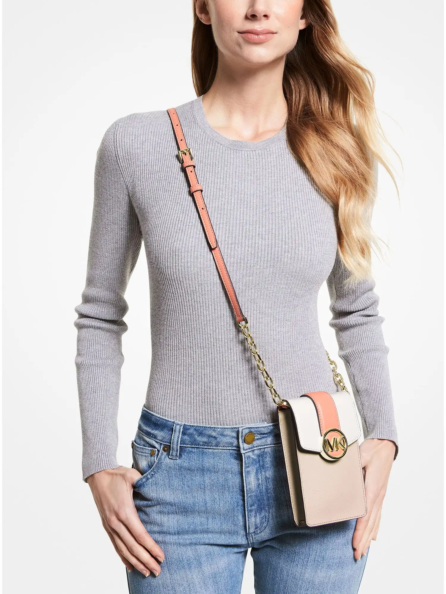 Carmen Small Color-Block Faux Leather Phone Crossbody Bag Pwd Blsh Mlt