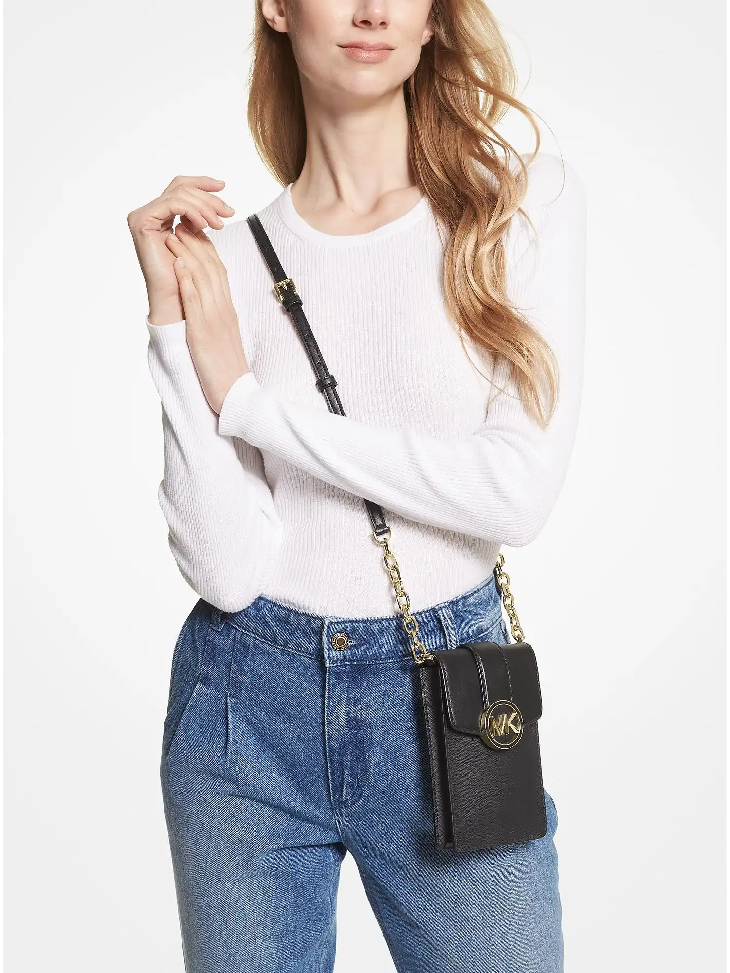 Carmen Small Faux Leather Phone Crossbody Bag Black