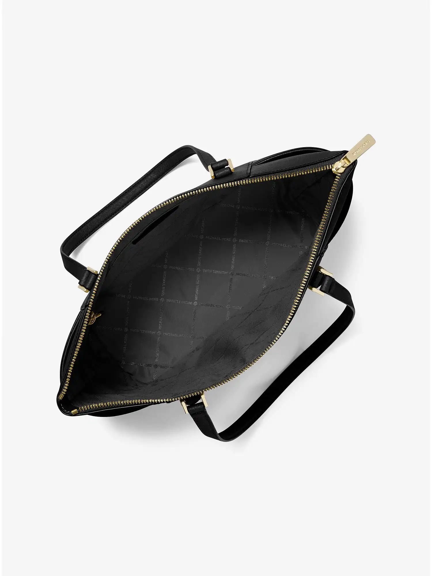 Charlotte Large Saffiano Leather Top-Zip Tote Bag Black
