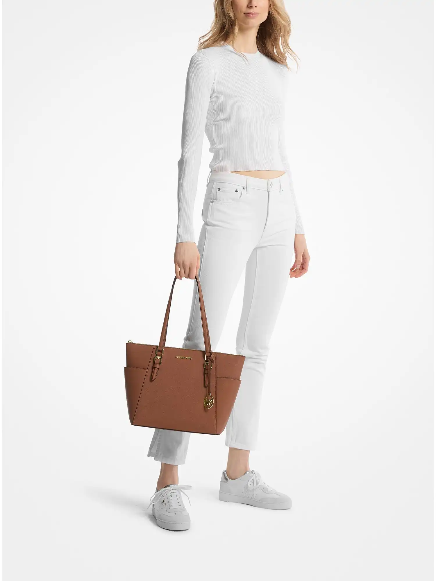 Charlotte Large Saffiano Leather Top-Zip Tote Bag Luggage