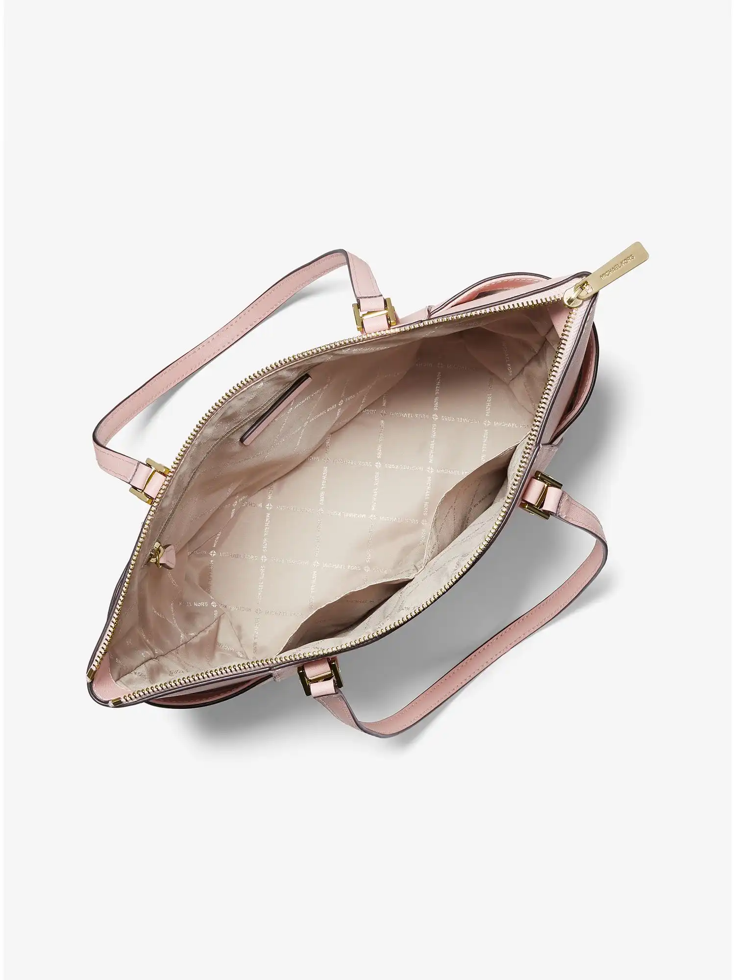 Charlotte Large Saffiano Leather Top-Zip Tote Bag Powder Blush
