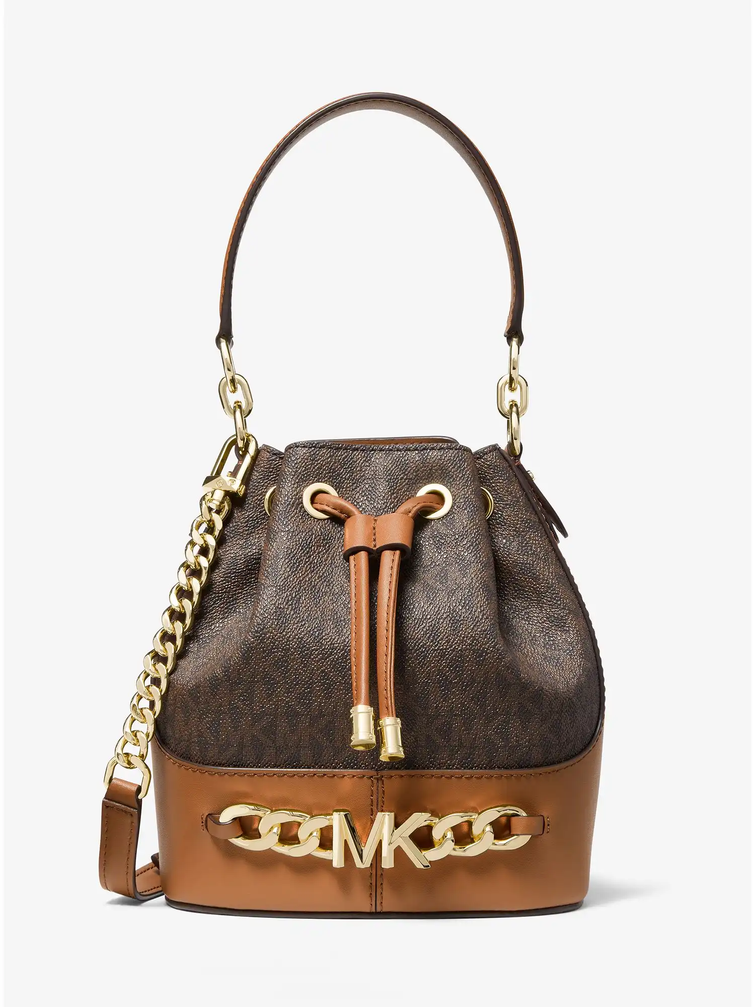 Devon Small Two-Tone Logo Bucket Bag Brn Acorn