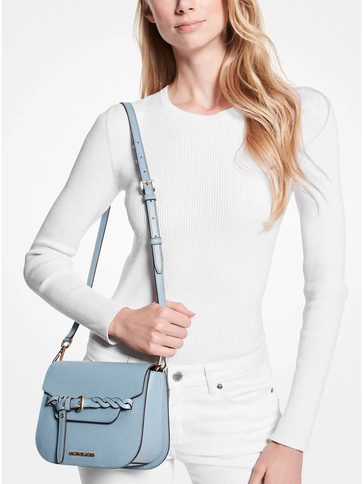 Emilia Small Pebbled Leather Crossbody Bag Chambray