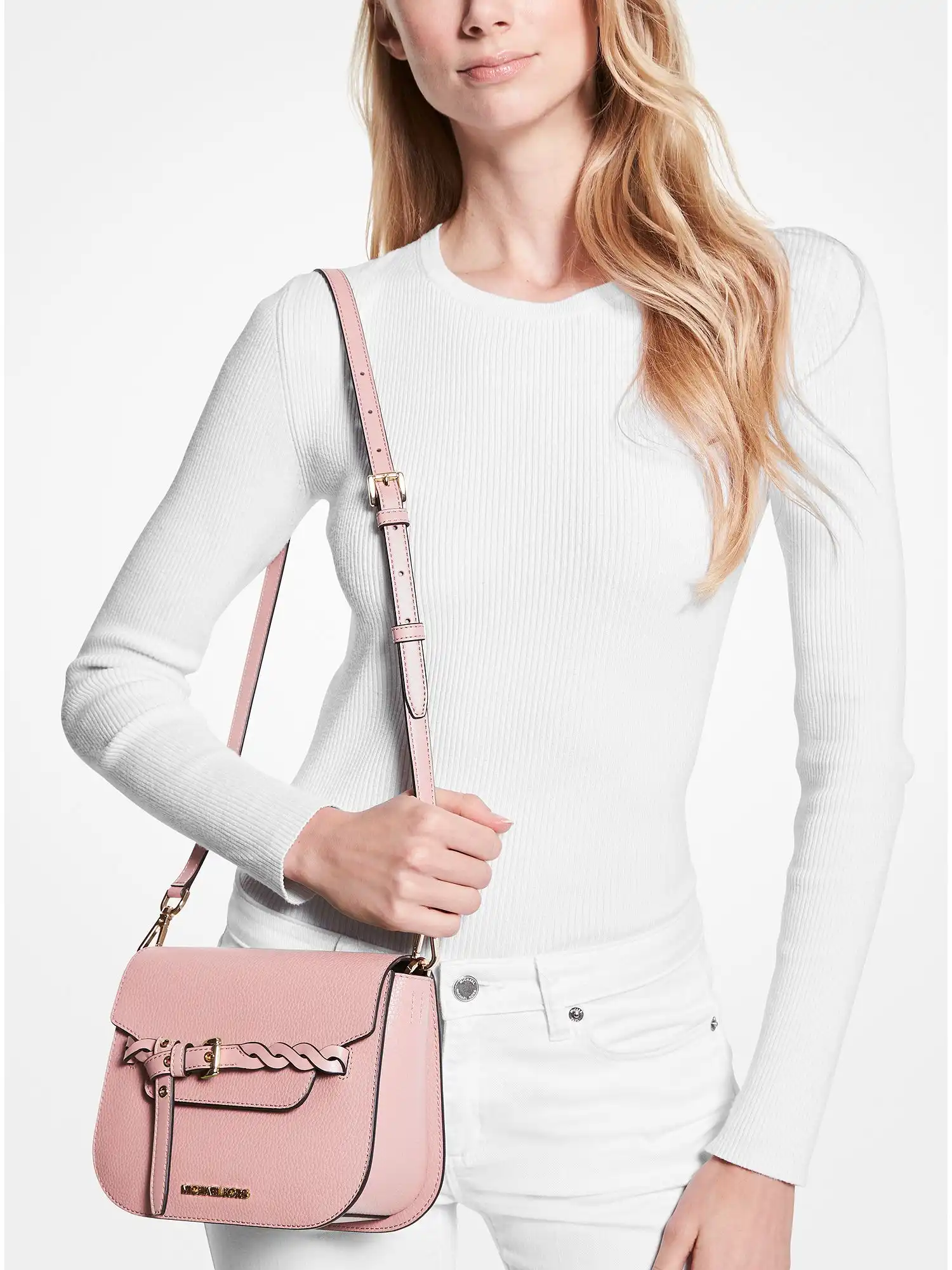 Emilia Small Pebbled Leather Crossbody Bag Powder Blush