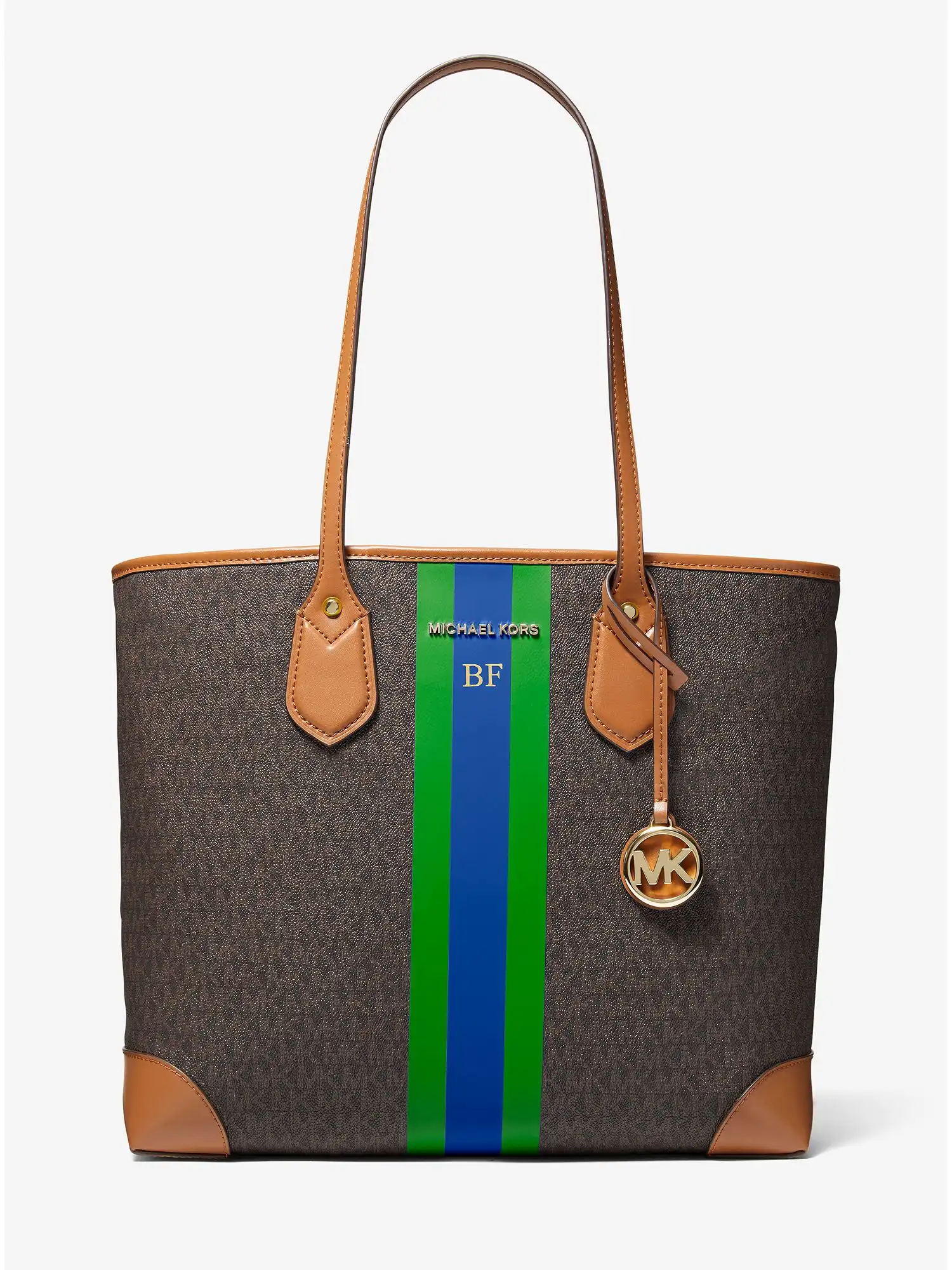 Eva Large Signature Logo Stripe Tote Bag Palm Green