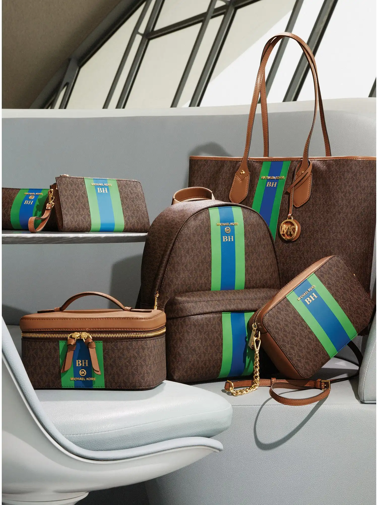 Eva Large Signature Logo Stripe Tote Bag Palm Green
