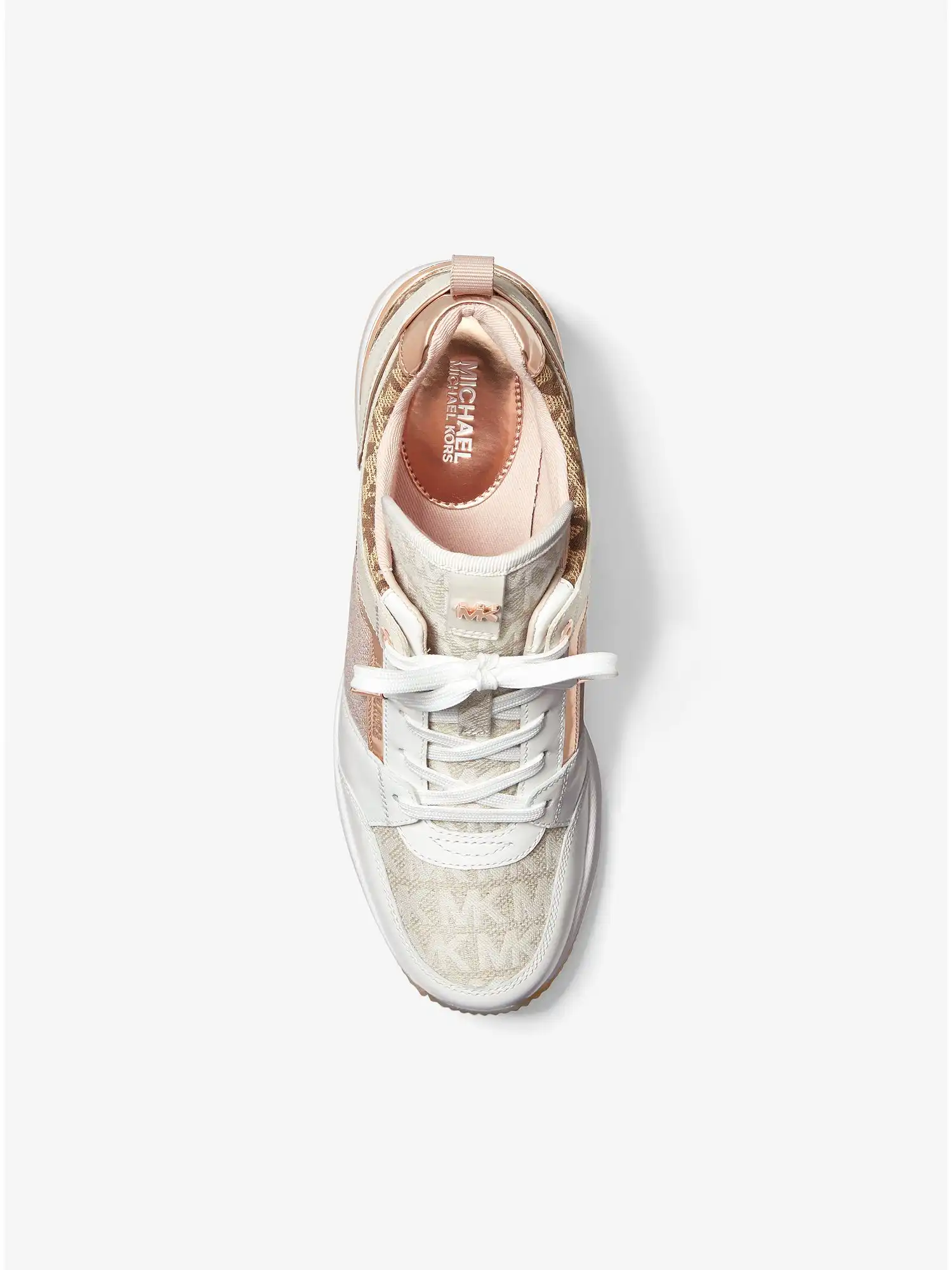 Georgie Color-Block Leather and Logo Jacquard Trainer Natural Combo