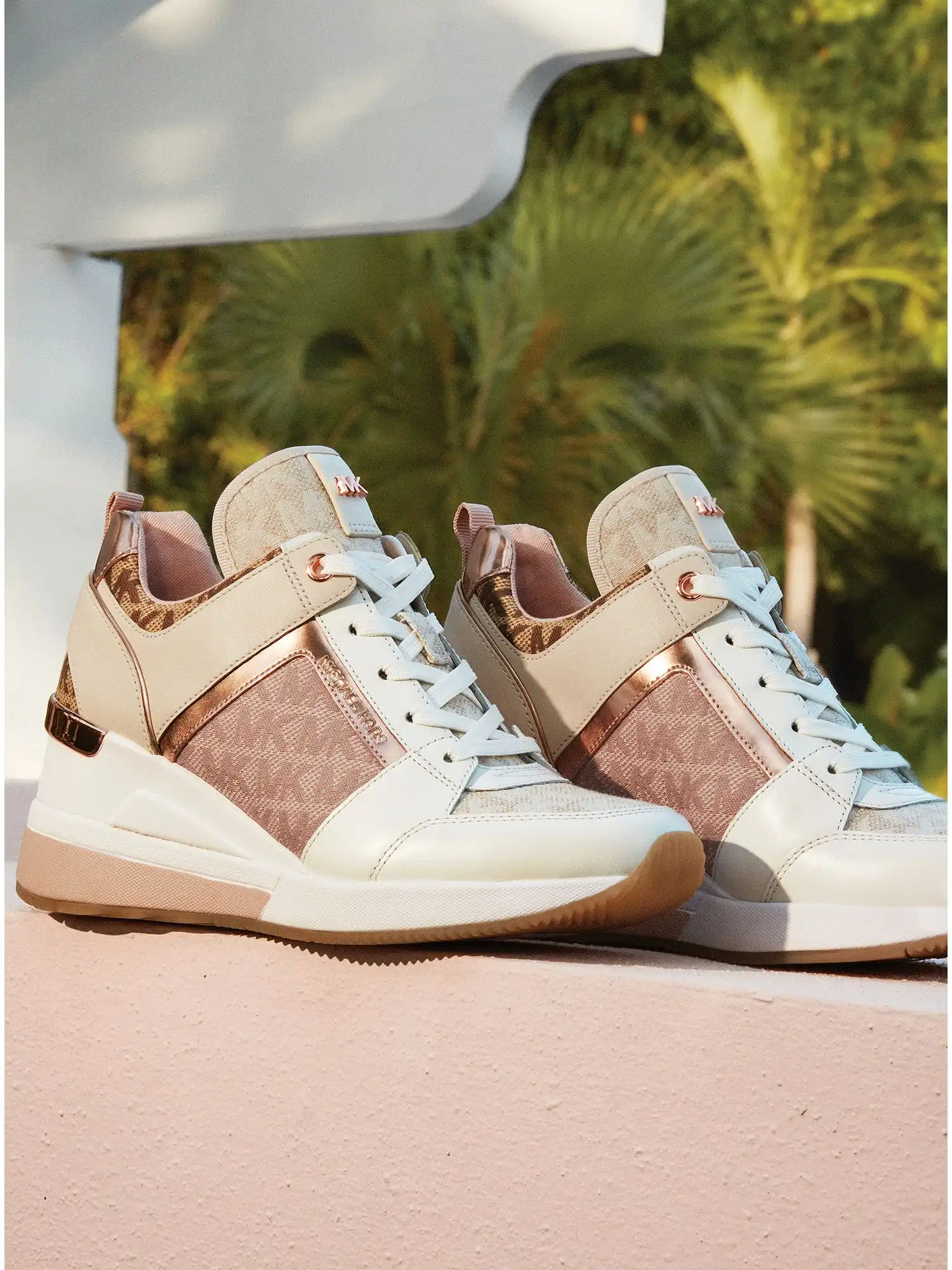 Georgie Color-Block Leather and Logo Jacquard Trainer Natural Combo