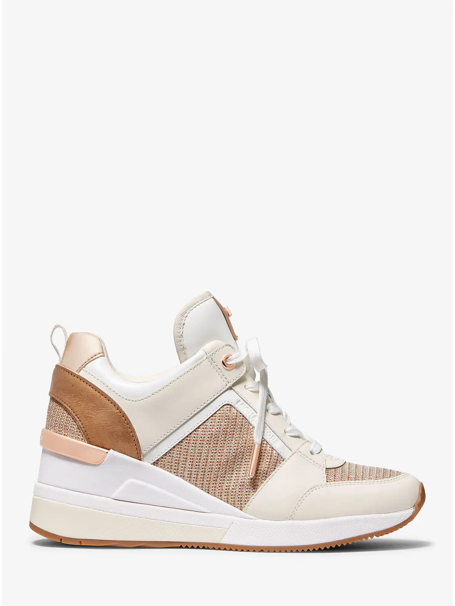 Georgie Leather and Glitter Chain-Mesh Trainer Dark Copper