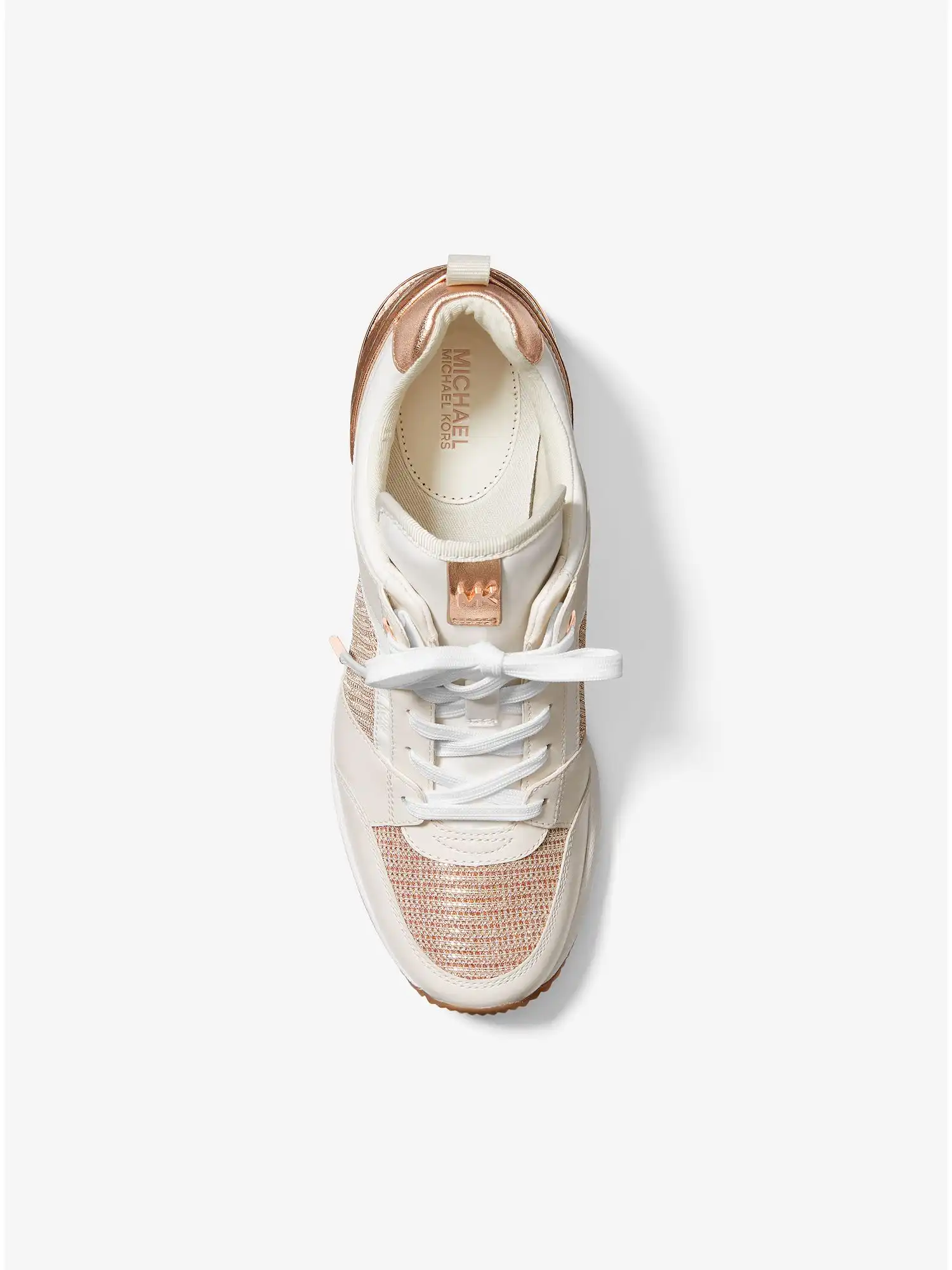 Georgie Leather and Glitter Chain-Mesh Trainer Dark Copper