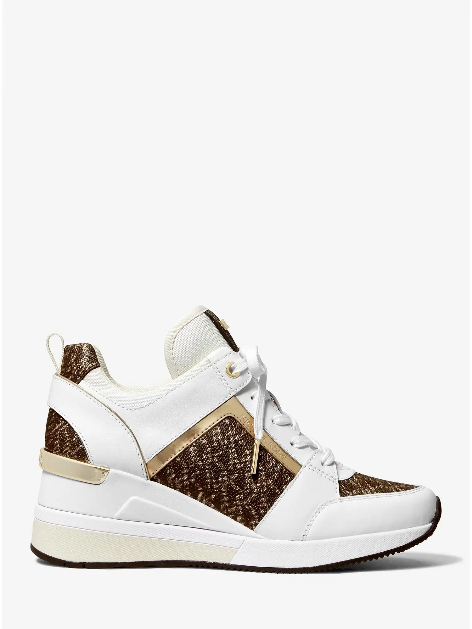 Georgie Metallic Logo and Leather Trainer Opwht Multi