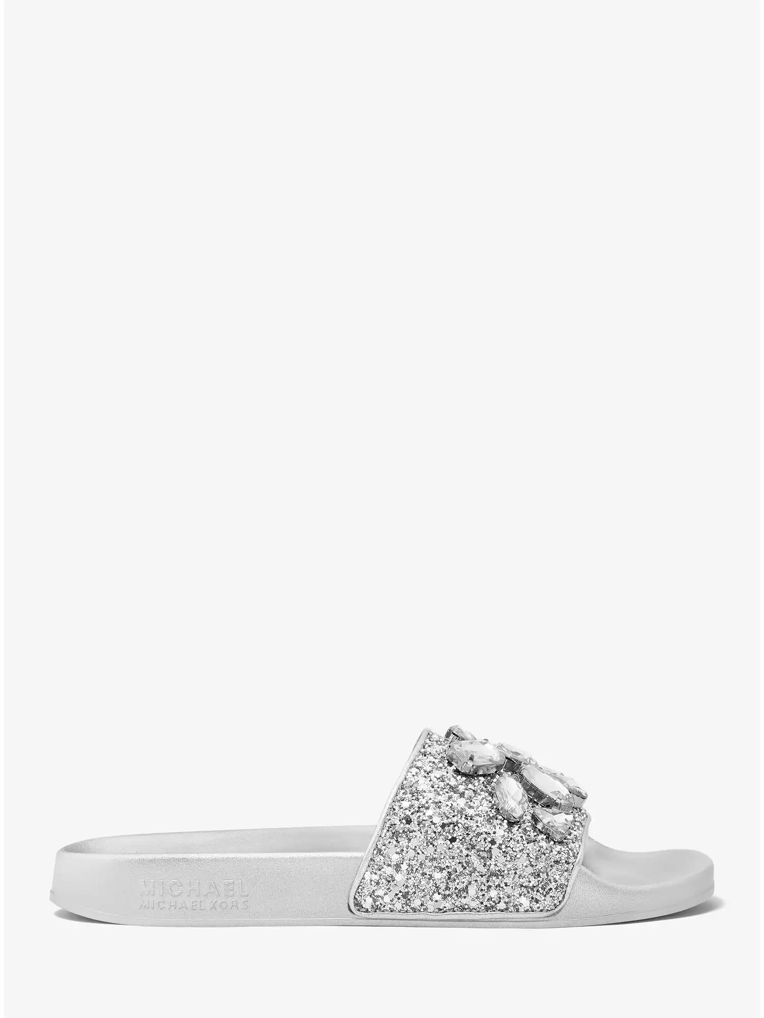 Gilmore Jewel Embellished Glitter Slide Sandal Silver