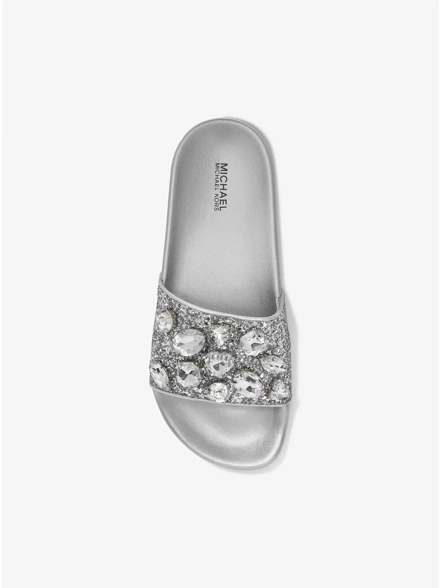 Gilmore Jewel Embellished Glitter Slide Sandal Silver