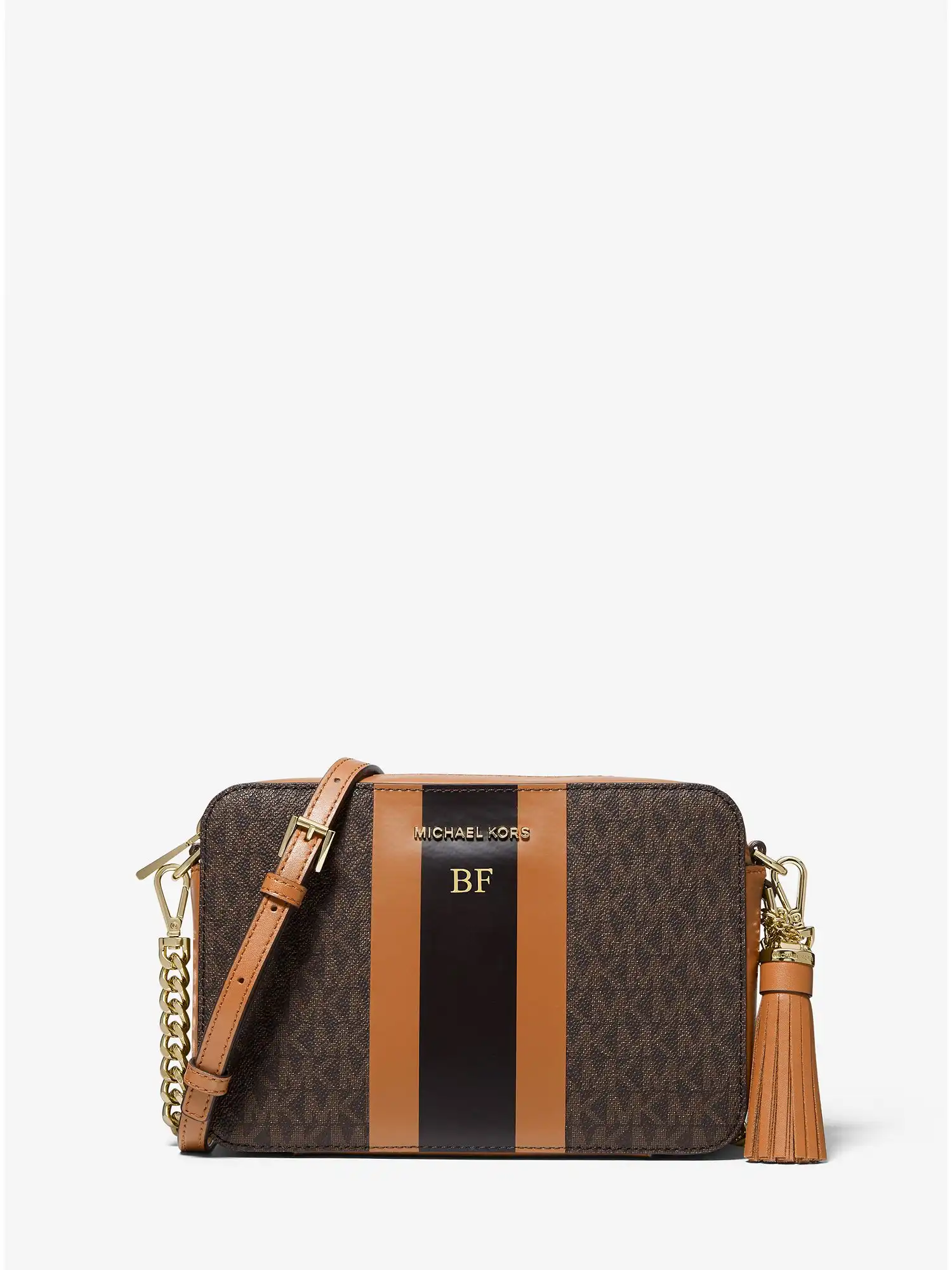 Ginny Medium Logo Stripe Crossbody Bag Brn Acorn