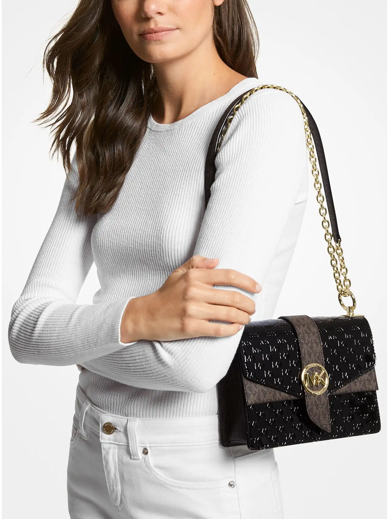 Greenwich Extra-Small Logo Embossed Patent Leather Crossbody Bag Black