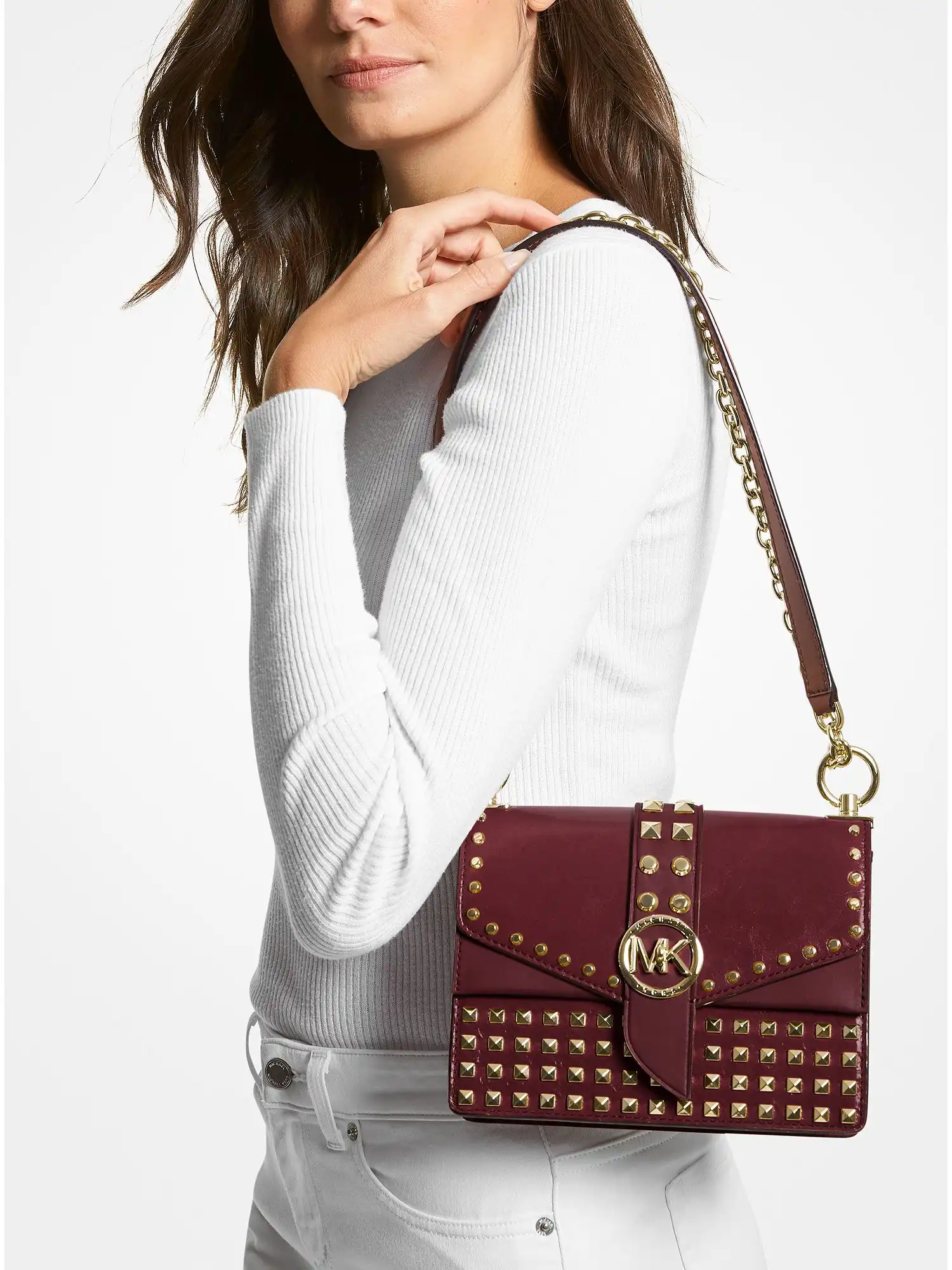 Greenwich Extra-Small Studded Patent Leather Crossbody Bag Dk Berry