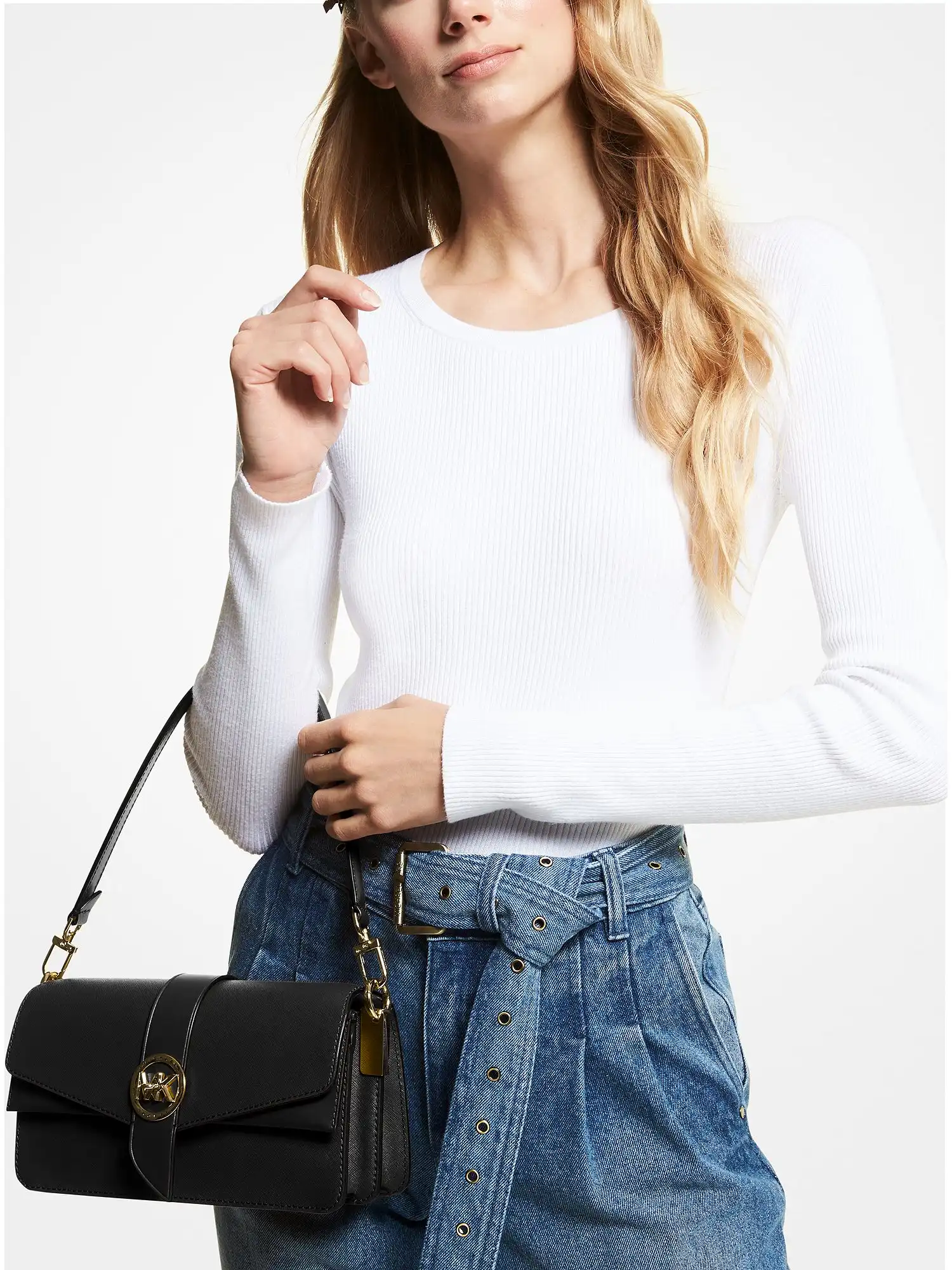 Greenwich Medium Saffiano Leather Shoulder Bag Black