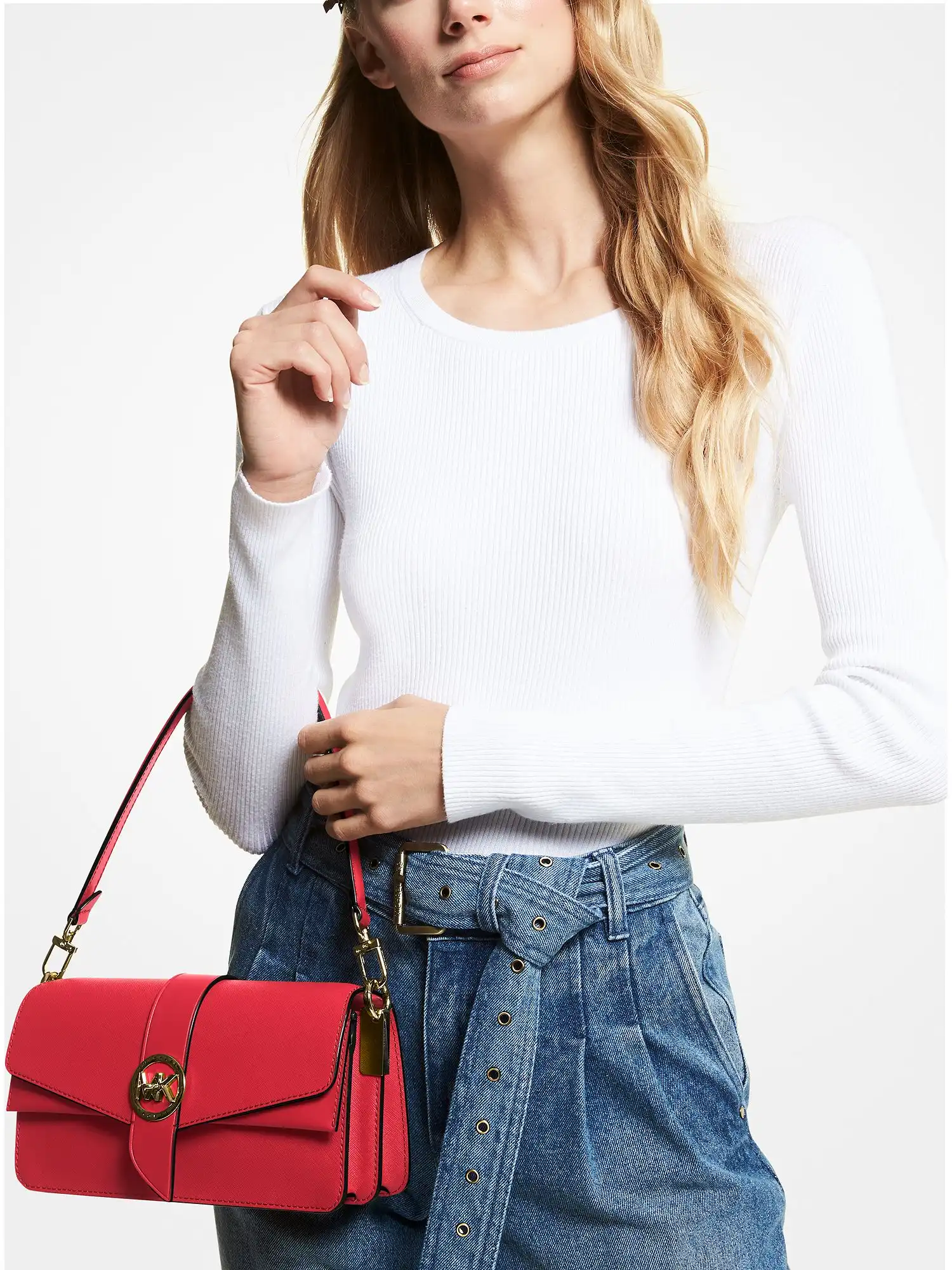 Greenwich Medium Saffiano Leather Shoulder Bag Crimson