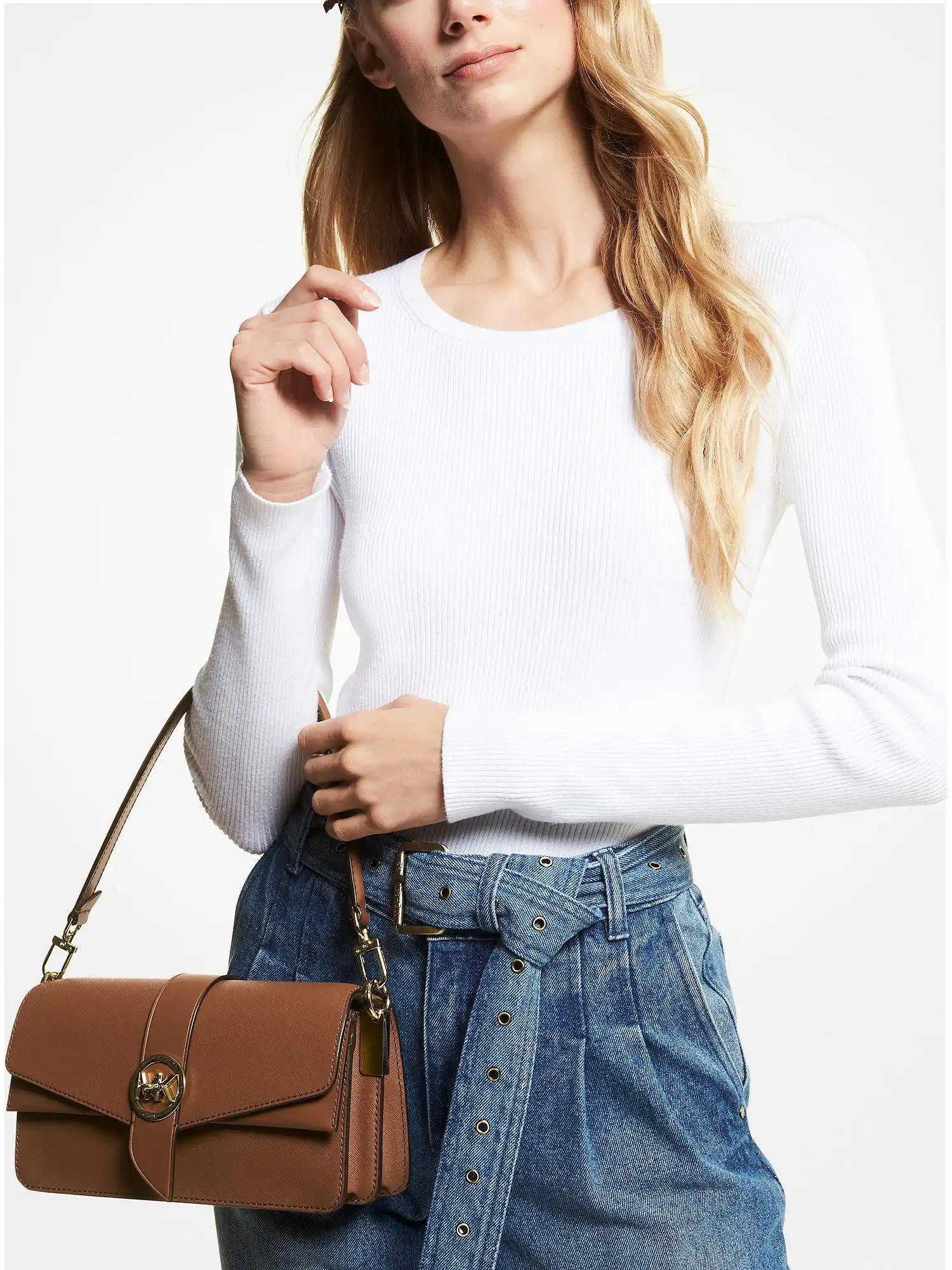 Greenwich Medium Saffiano Leather Shoulder Bag Luggage