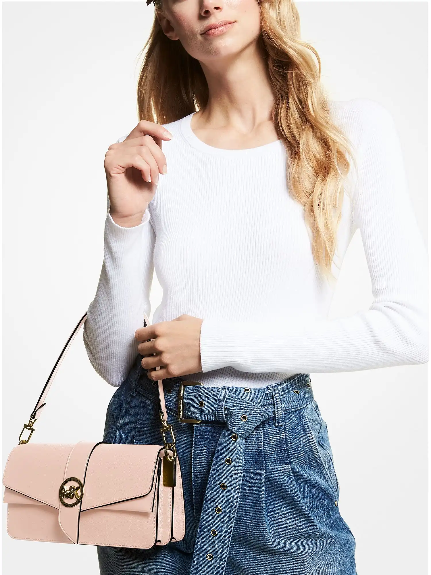 Greenwich Medium Saffiano Leather Shoulder Bag Soft Pink