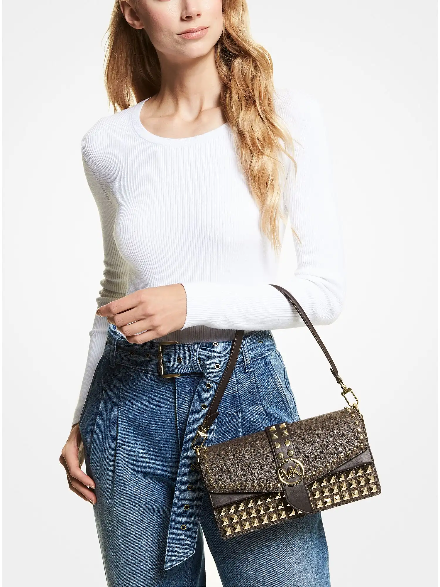 Greenwich Medium Studded Logo Shoulder Bag Chocolate