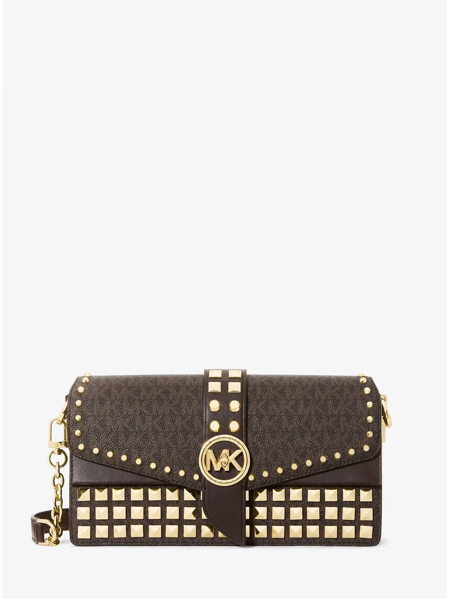 Greenwich Medium Studded Logo Shoulder Bag Chocolate