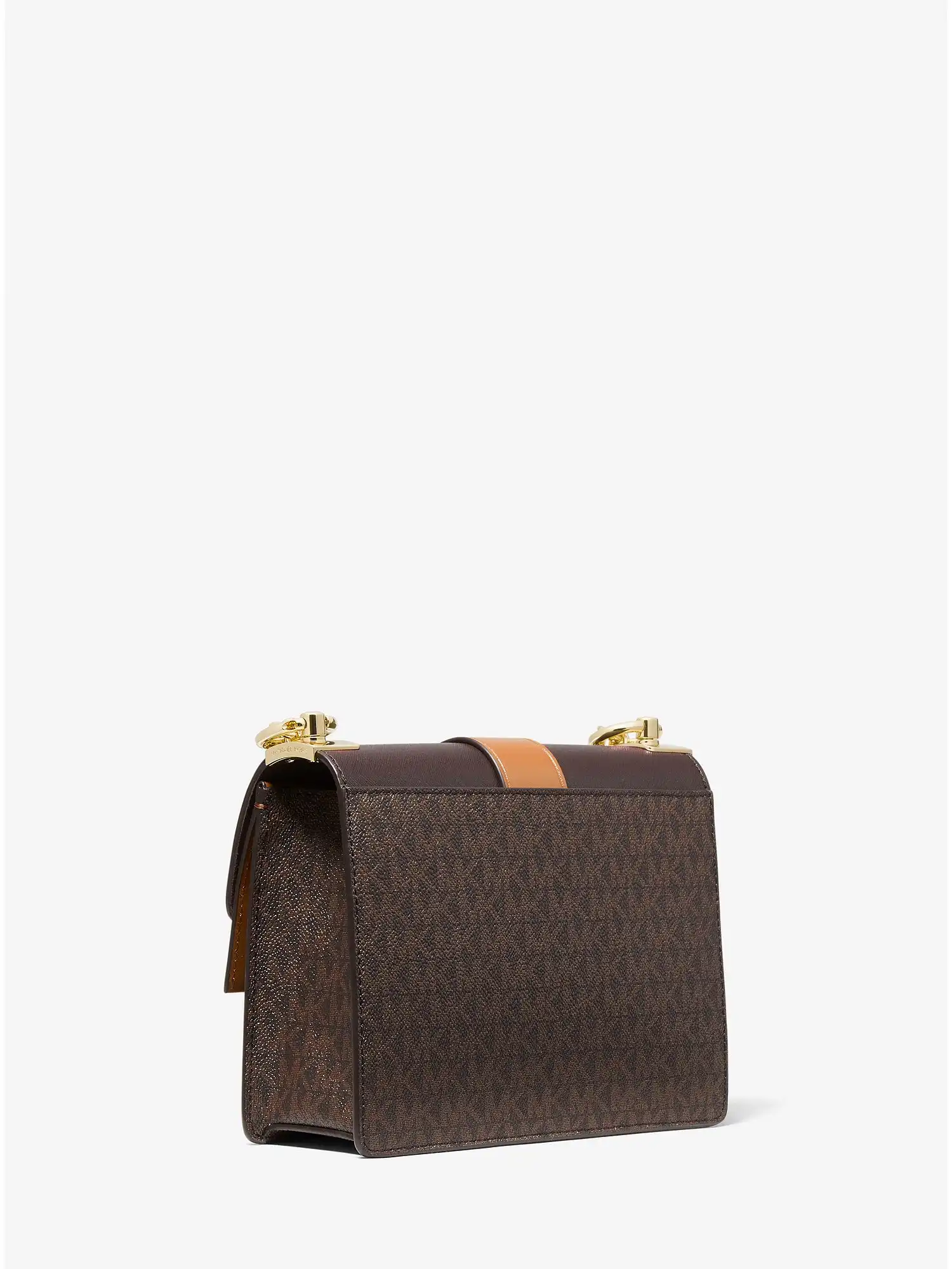 Greenwich Small Color-Block Logo and Saffiano Leather Crossbody Bag Brn Acorn
