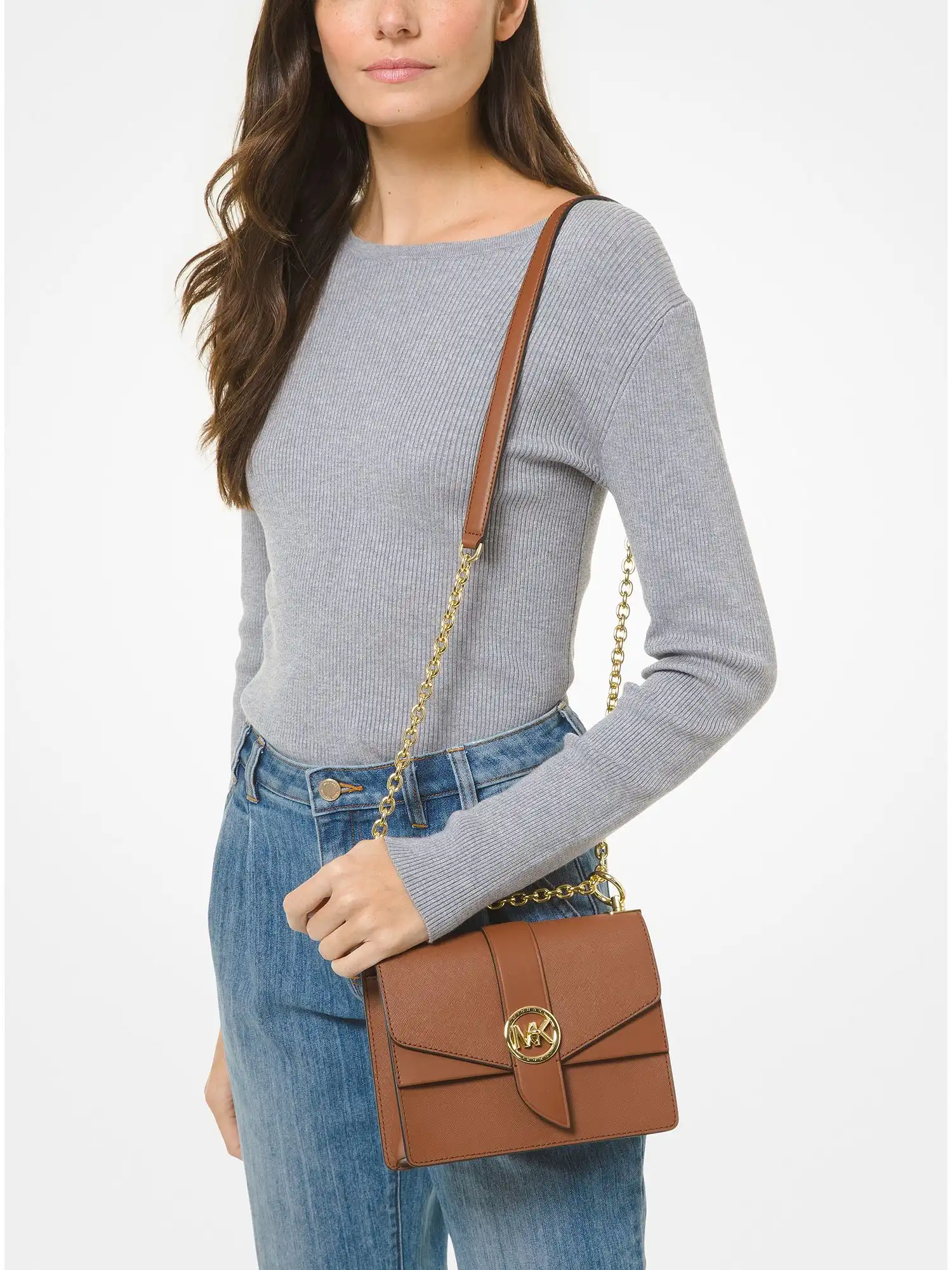 Greenwich Small Saffiano Leather Crossbody Bag Luggage