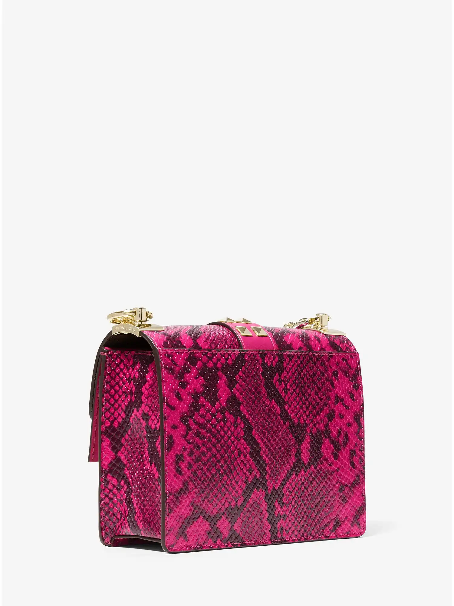 Greenwich Small Studded Snake Embossed Leather Crossbody Bag Wild Berry