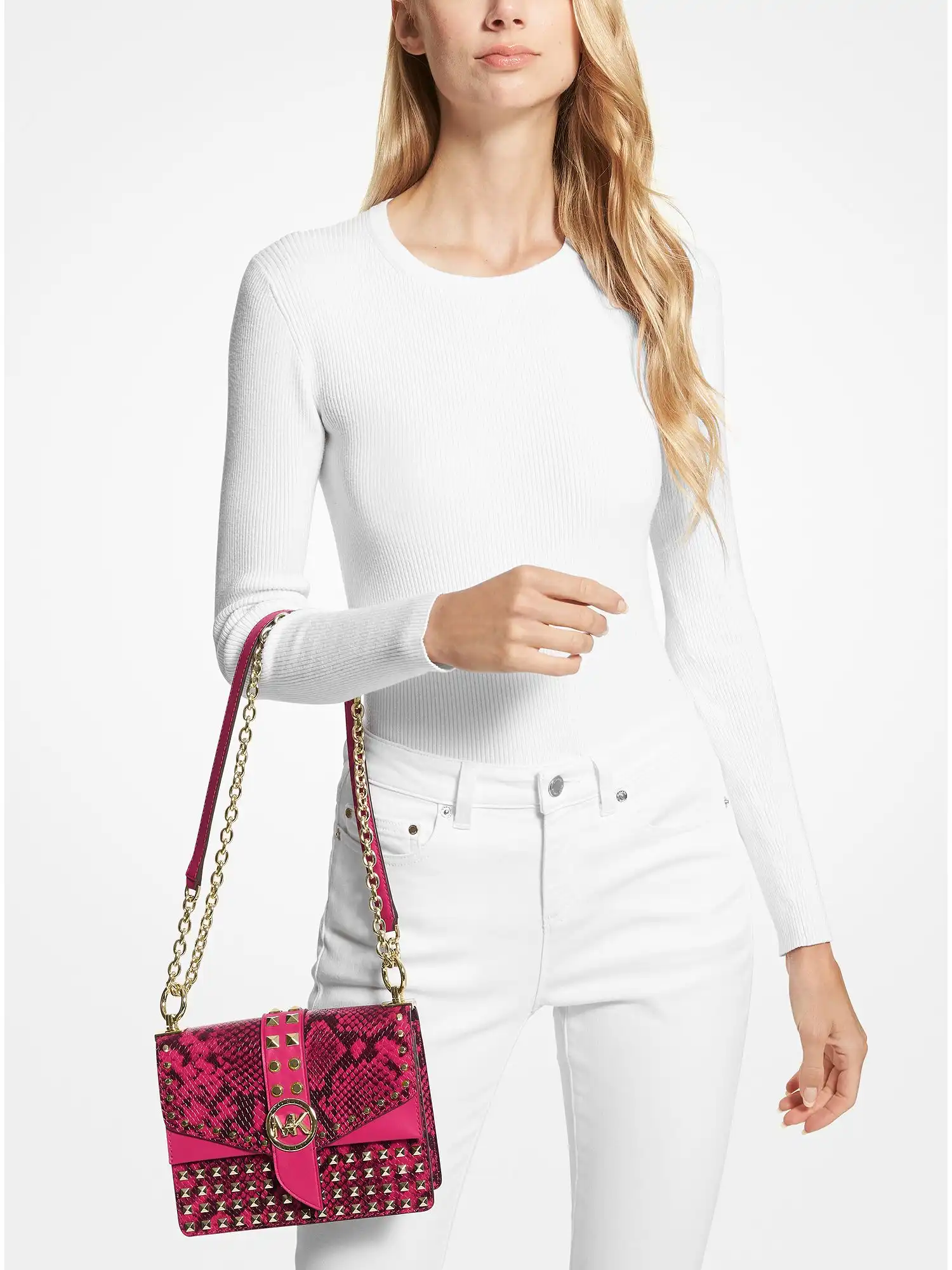 Greenwich Small Studded Snake Embossed Leather Crossbody Bag Wild Berry