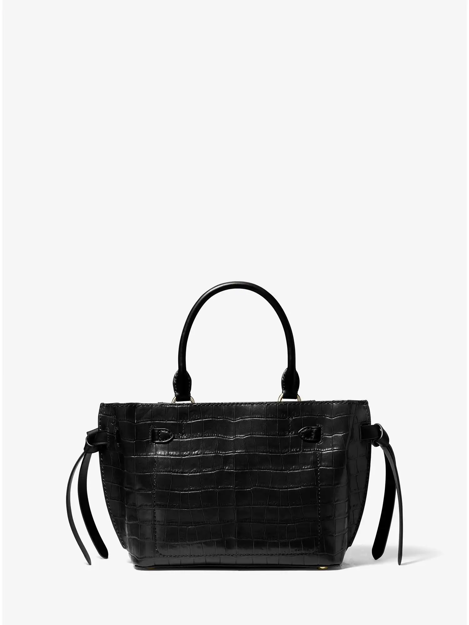 Hamilton Legacy Small Crocodile Embossed Leather Belted Satchel Black