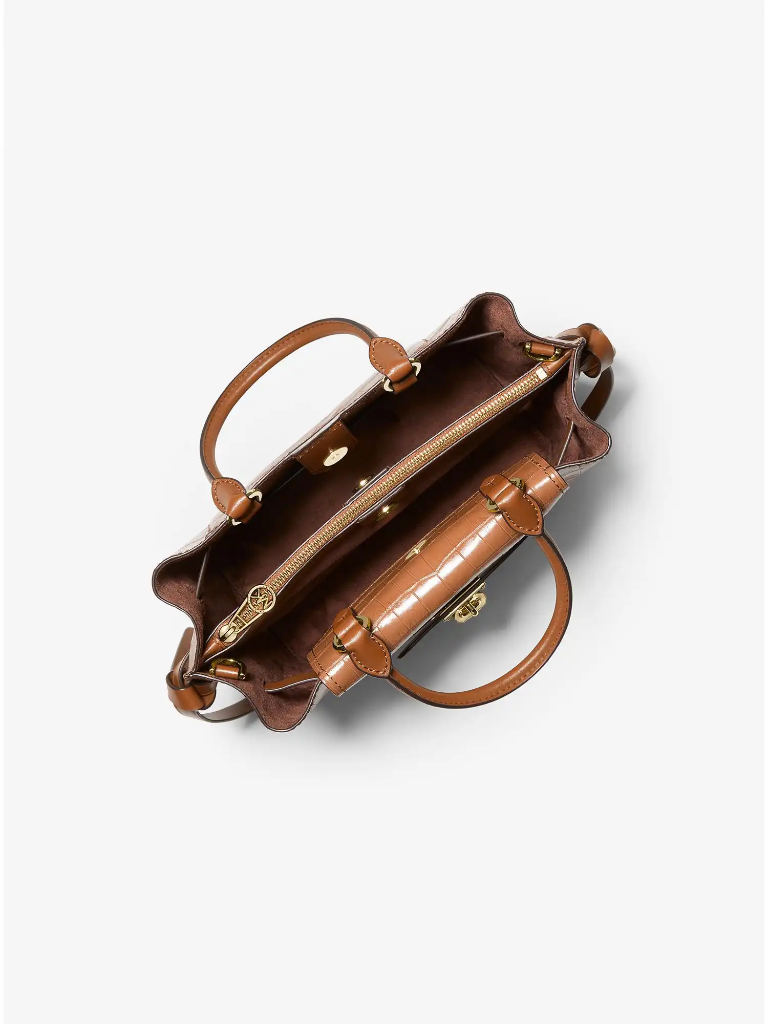 Hamilton Legacy Small Crocodile Embossed Leather Belted Satchel Chestnut