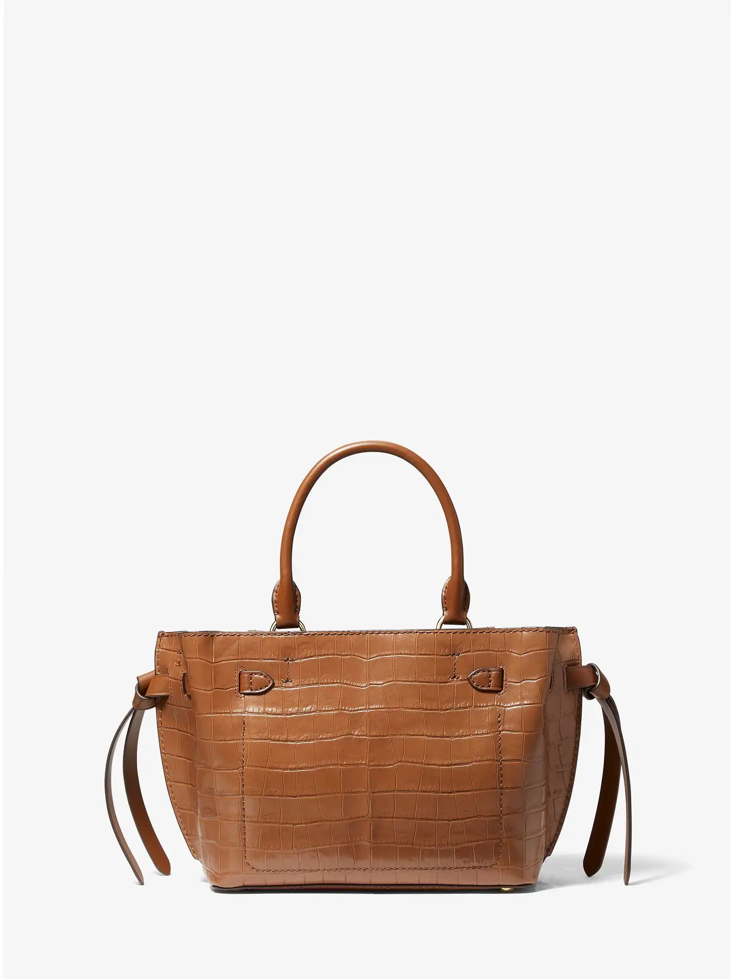 Hamilton Legacy Small Crocodile Embossed Leather Belted Satchel Chestnut