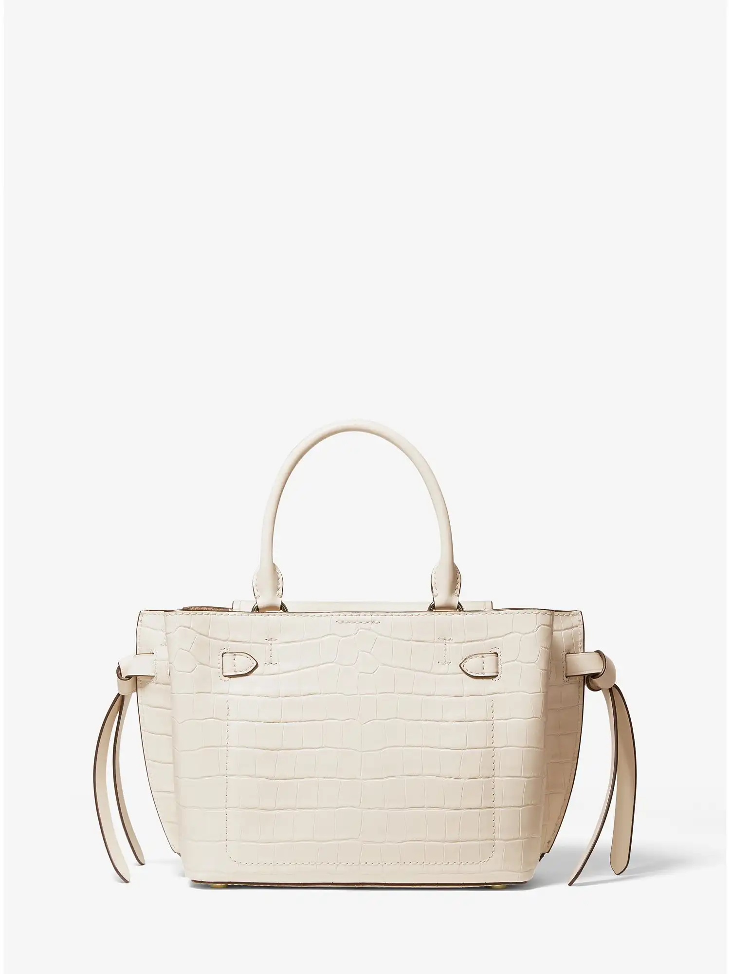 Hamilton Legacy Small Crocodile Embossed Leather Belted Satchel Lt Cream