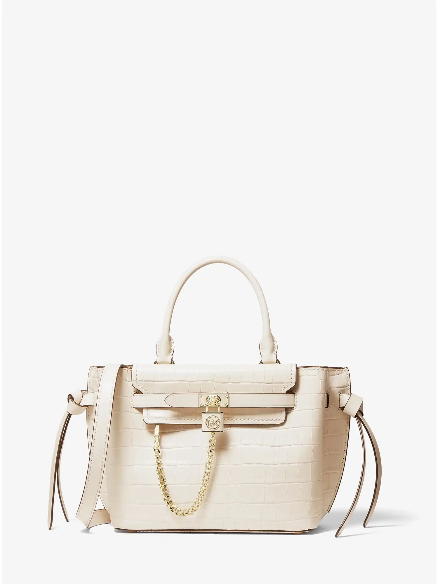 Hamilton Legacy Small Crocodile Embossed Leather Belted Satchel Lt Cream