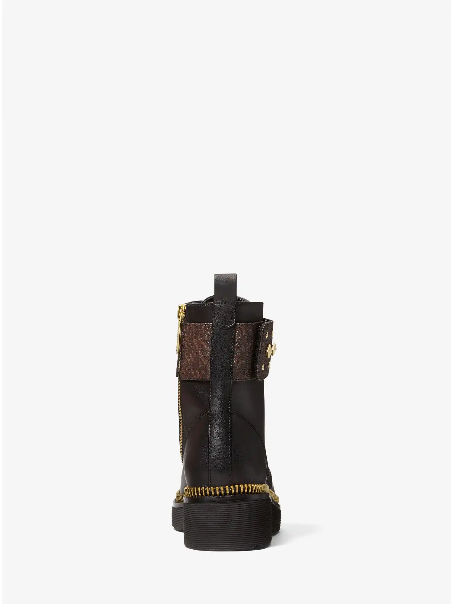 Haskell Studded Logo and Leather Combat Boot Brown Blk