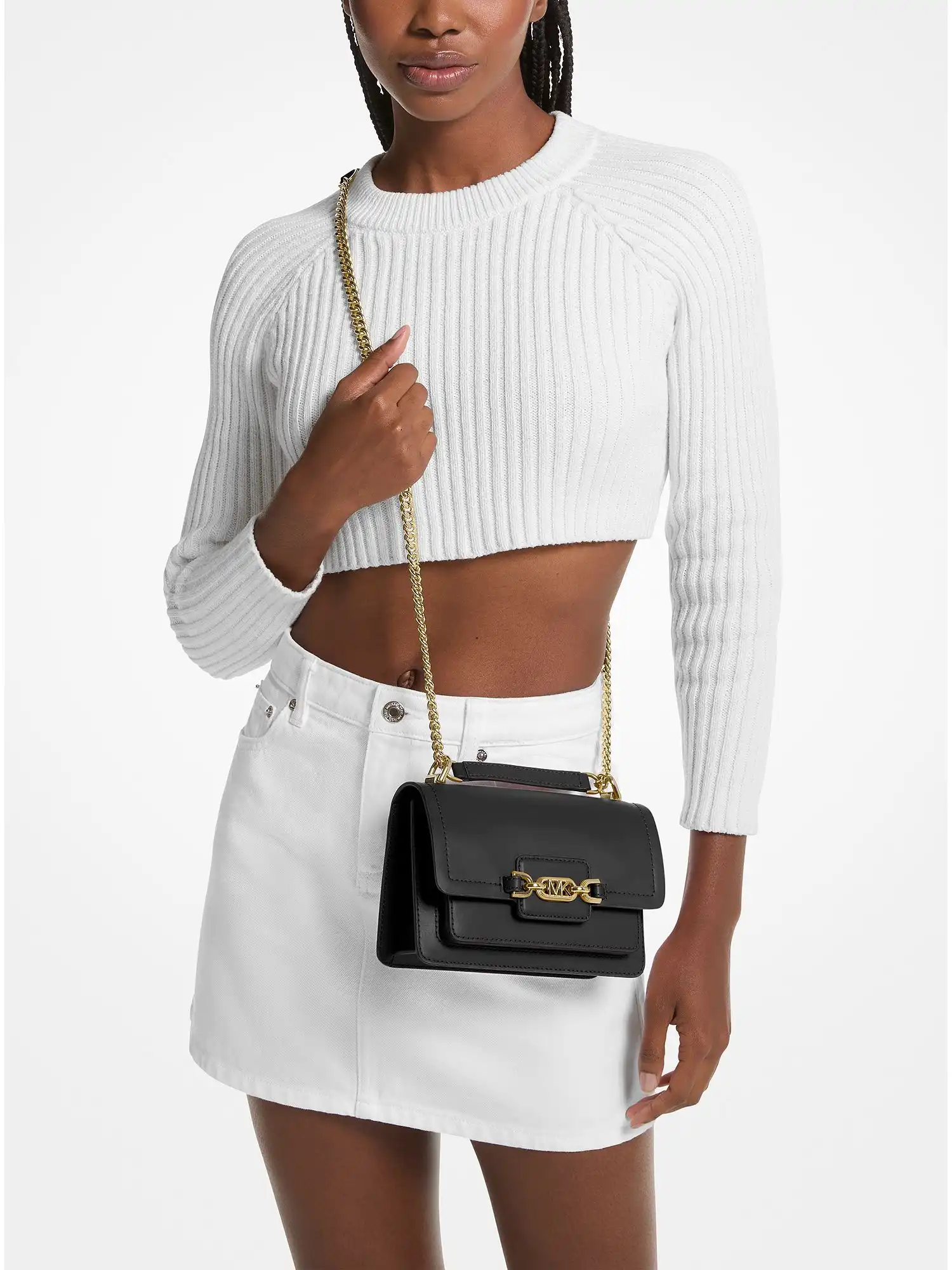 Heather Extra-Small Leather Crossbody Bag Black
