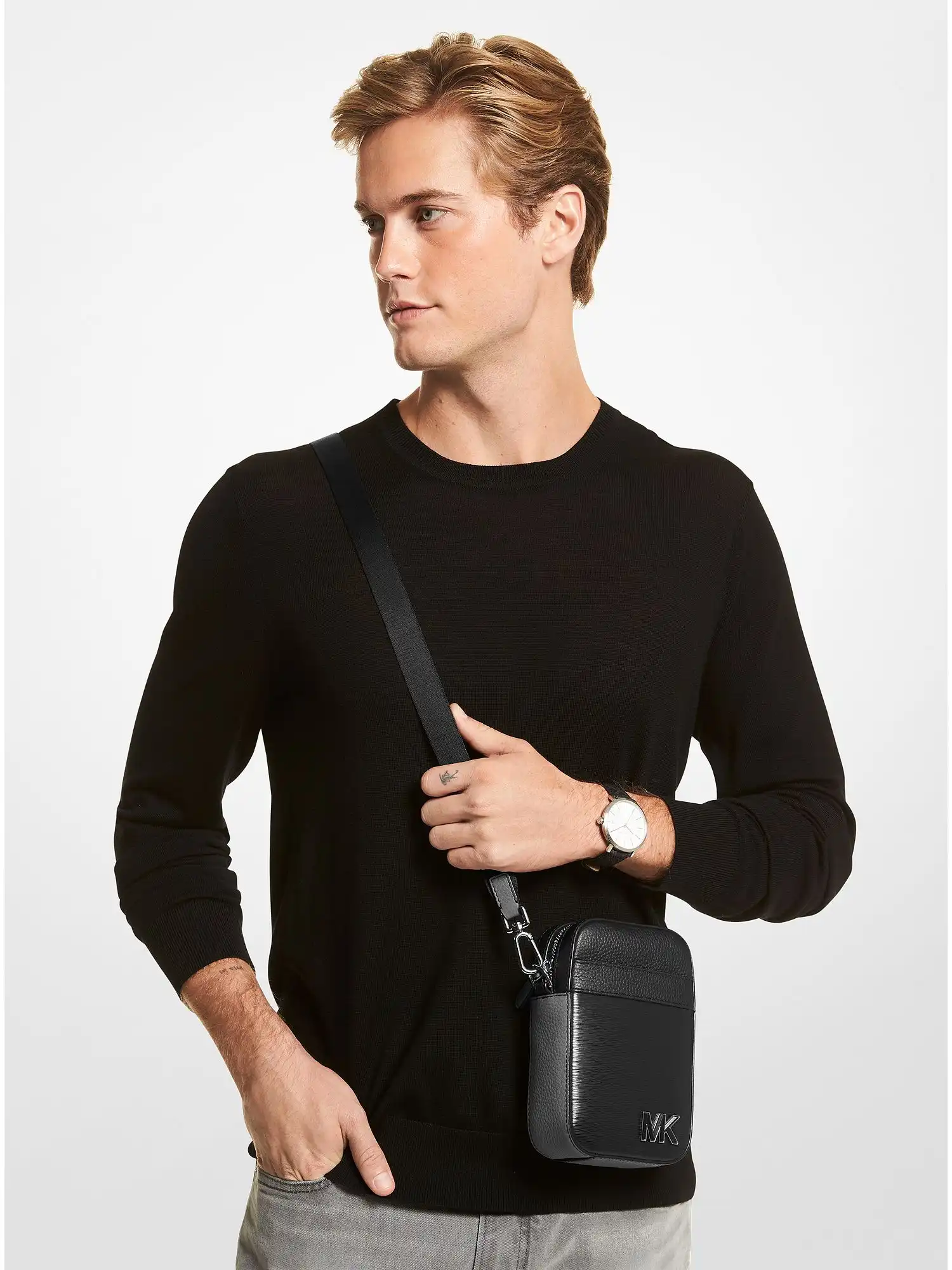 Hudson Color-Block Leather Smartphone Crossbody Bag Black