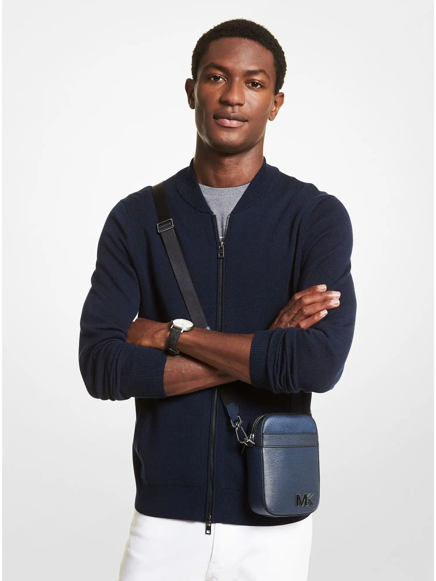 Hudson Color-Block Leather Smartphone Crossbody Bag Navy